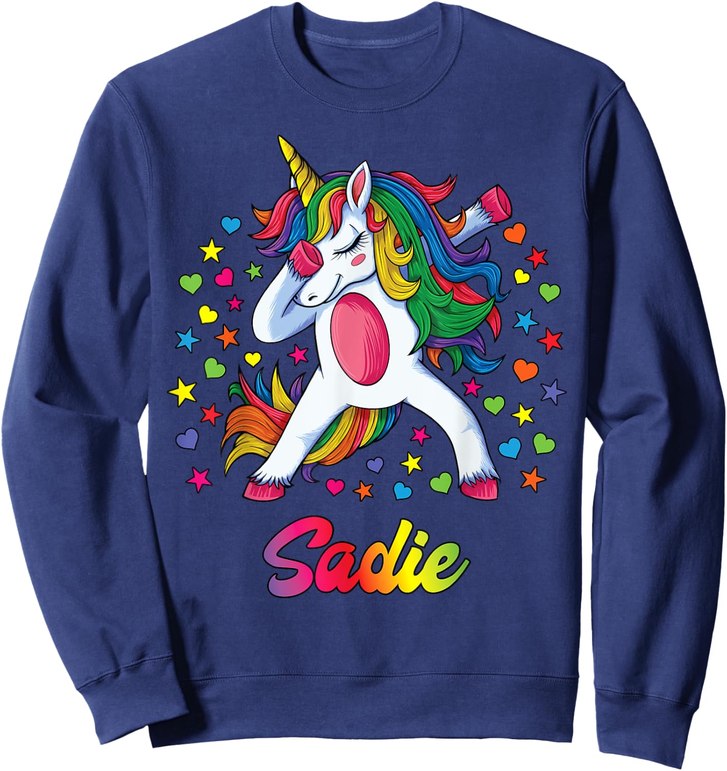 Sadie Dabbing Unicorn Rainbow Personalized Name Custom Sweatshirt - Sweatshirt | Navy