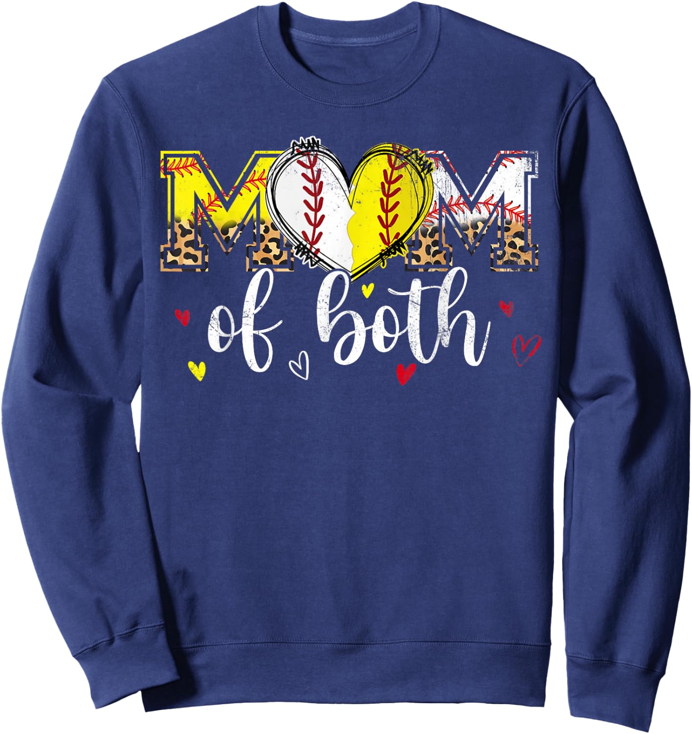 Mom Of Both Baseball Softball Heart Leopard Mothers Day Mama Sweatshirt - Sweatshirt | Navy