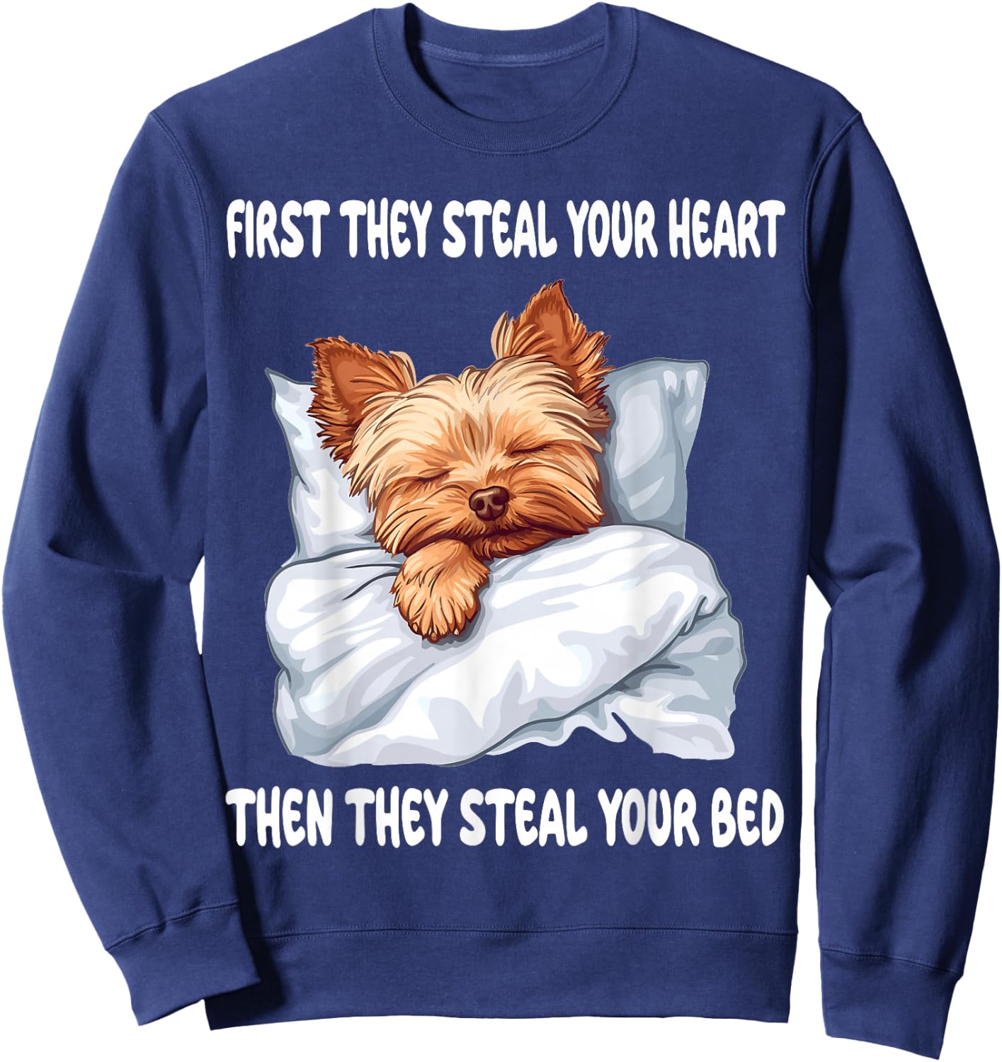 Yorkshire Terrier Yorkie Sleeping Pajamas Nightgown Sweatshirt - Sweatshirt | Navy