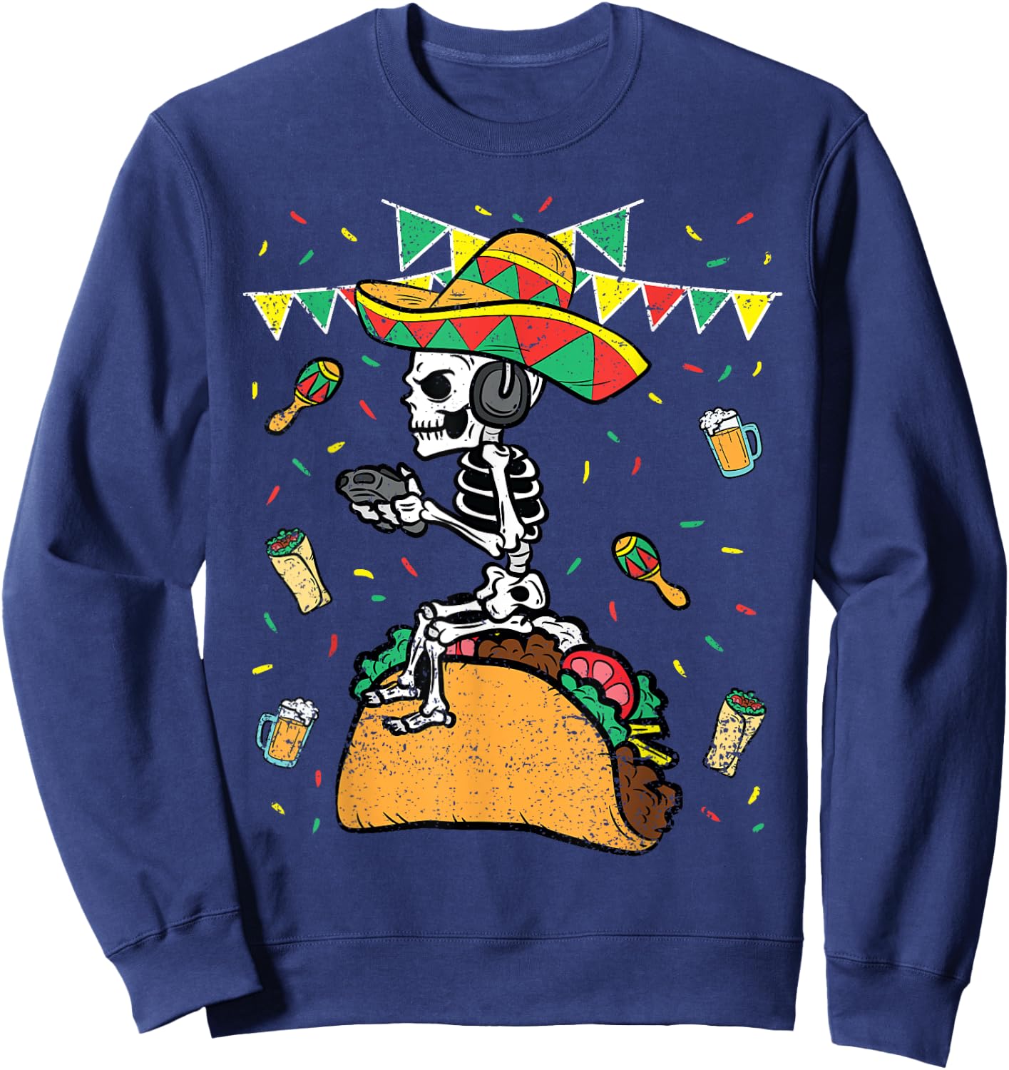 Skeleton Gamer Cinco De Mayo Gaming Taco Mexican Fiesta Sweatshirt - Sweatshirt | Navy
