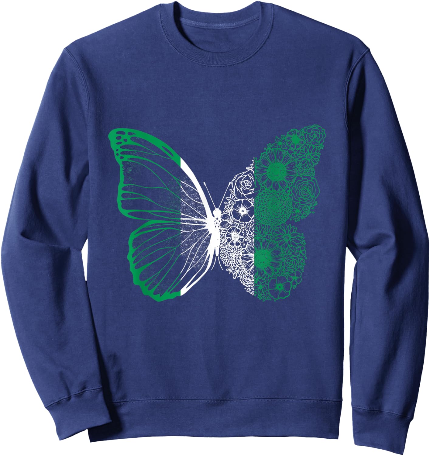 Nigerian Roots Nigeria Flag Nigerian Pride Butterfly Nigeria Sweatshirt - Sweatshirt | Navy