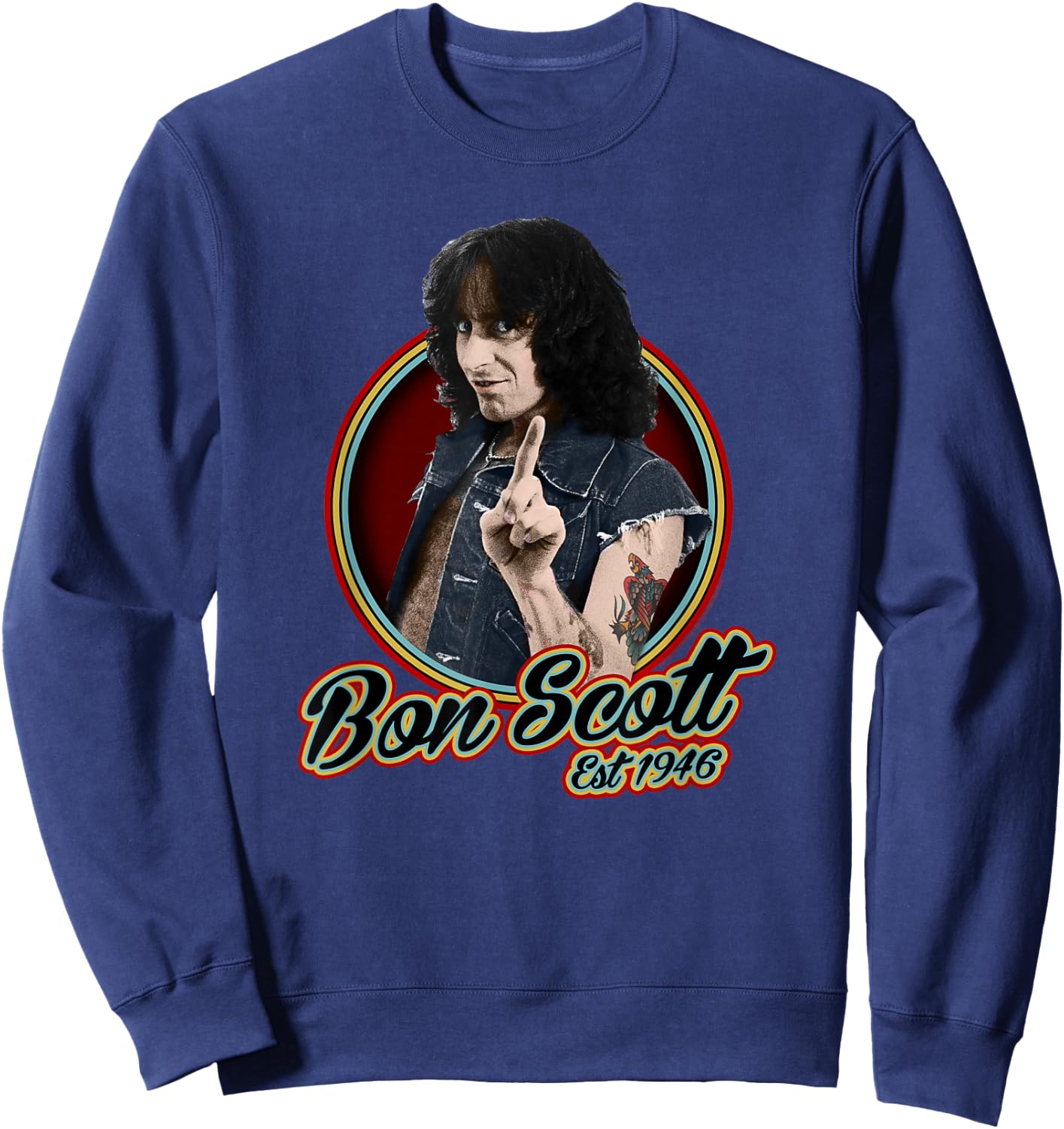 Bon Scott Retro Circle Photo Est 1946 Sweatshirt - Sweatshirt | Navy