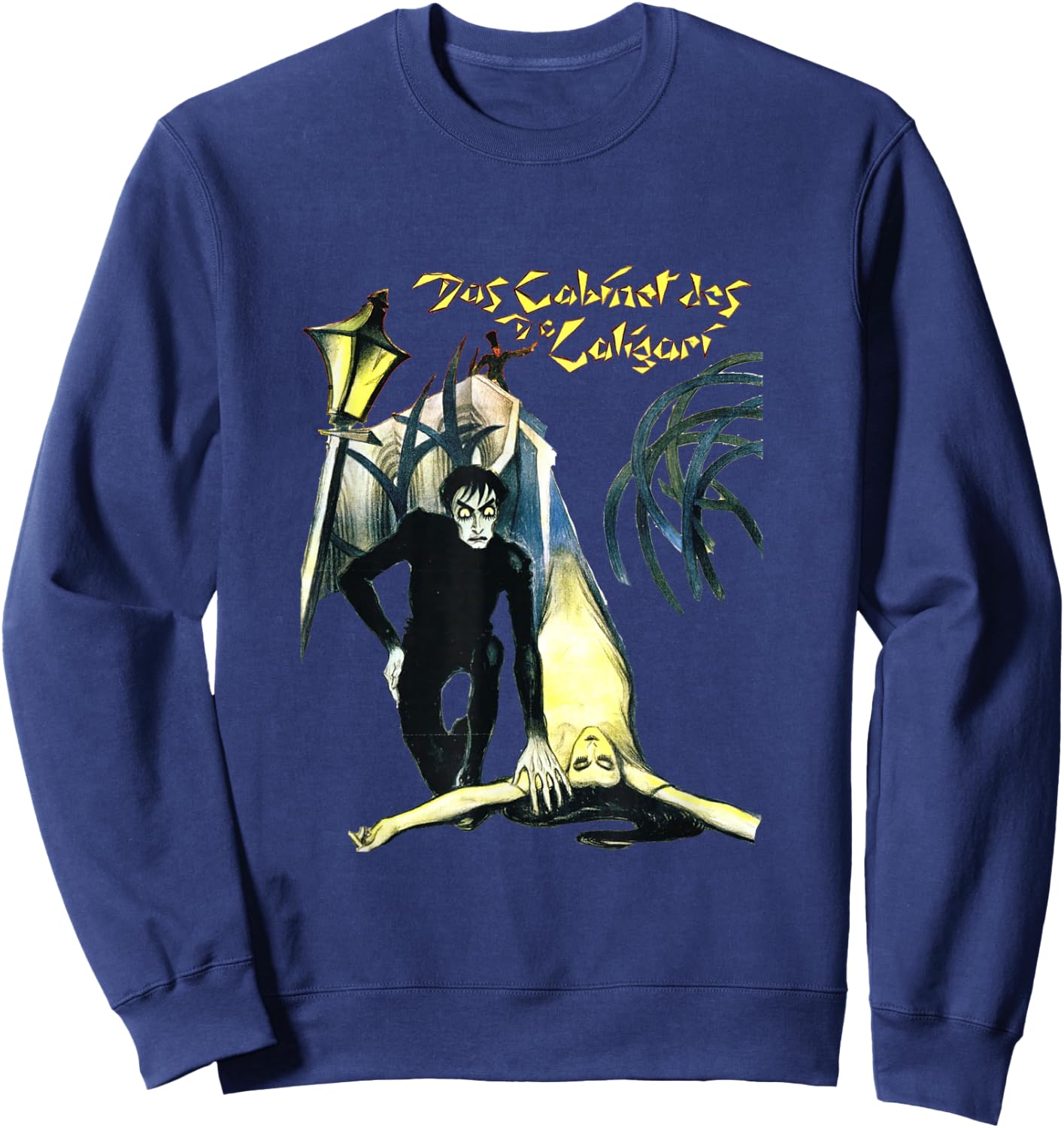 Silent Era German Expressionist Horror Cinema The Cabinet of Dr Caligari , Small, Black Sweatshirt - Sweatshirt | Navy
