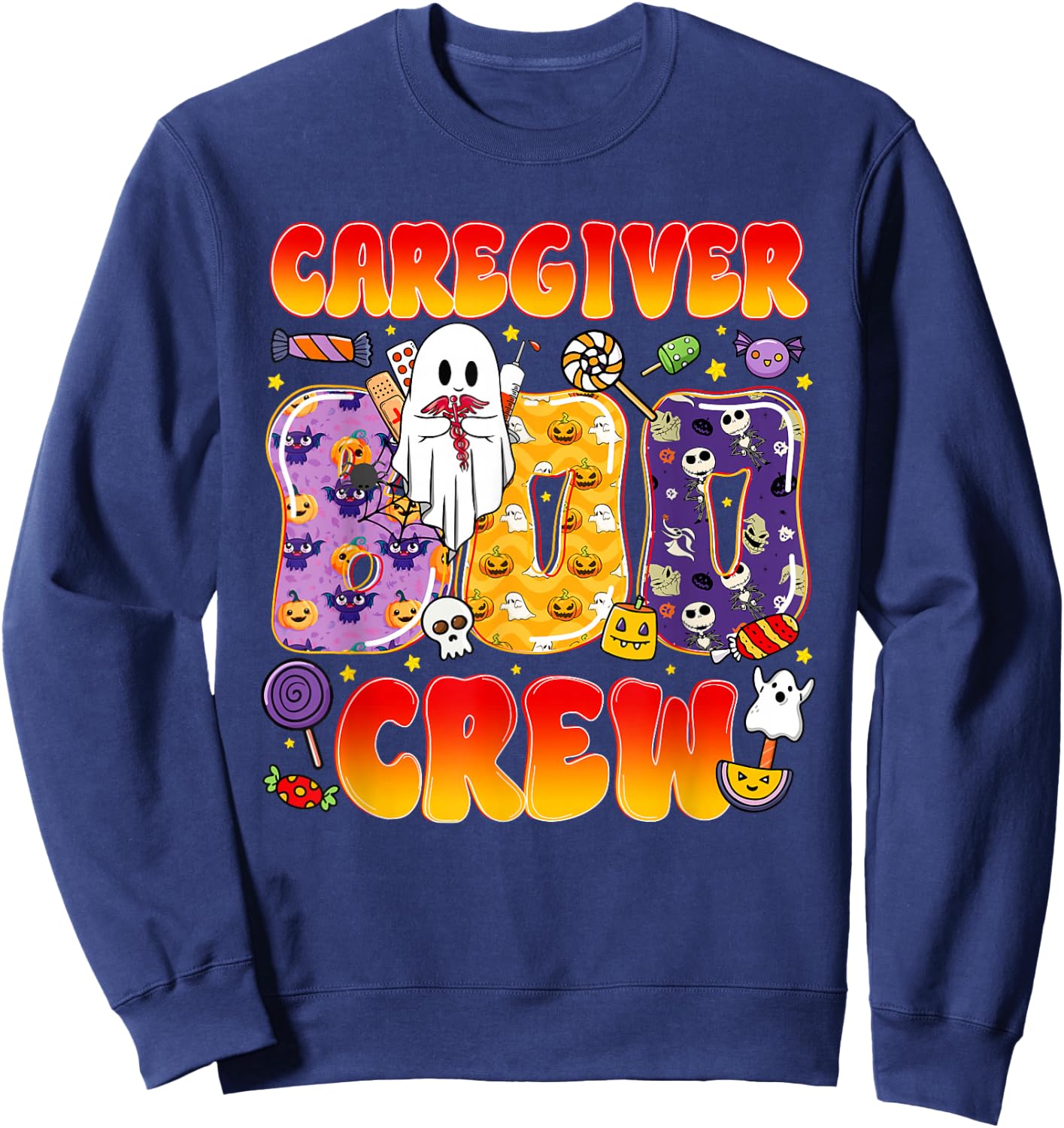 Caregiver Boo Crew Funny Halloween Sweatshirt - Sweatshirt | Navy