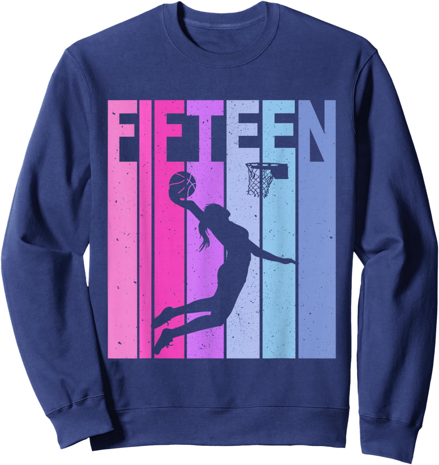 Vintage 15th Birthday Basketball 15 Year Old Girl Party Sweatshirt - Sweatshirt | Navy
