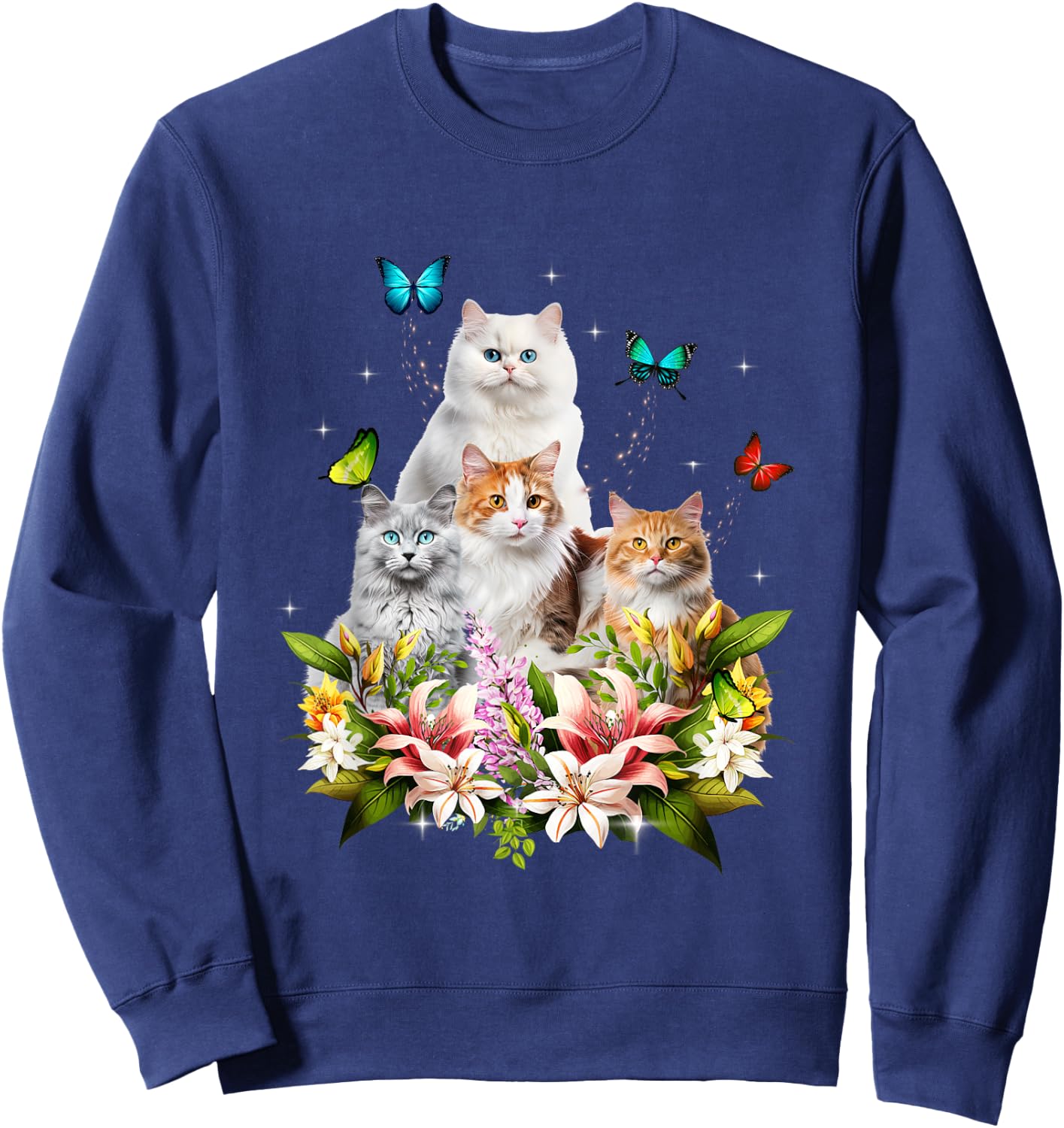 Kitten Lover Cute Cat Flower Butterfly Kitten Pet Animal Sweatshirt - Sweatshirt | Navy