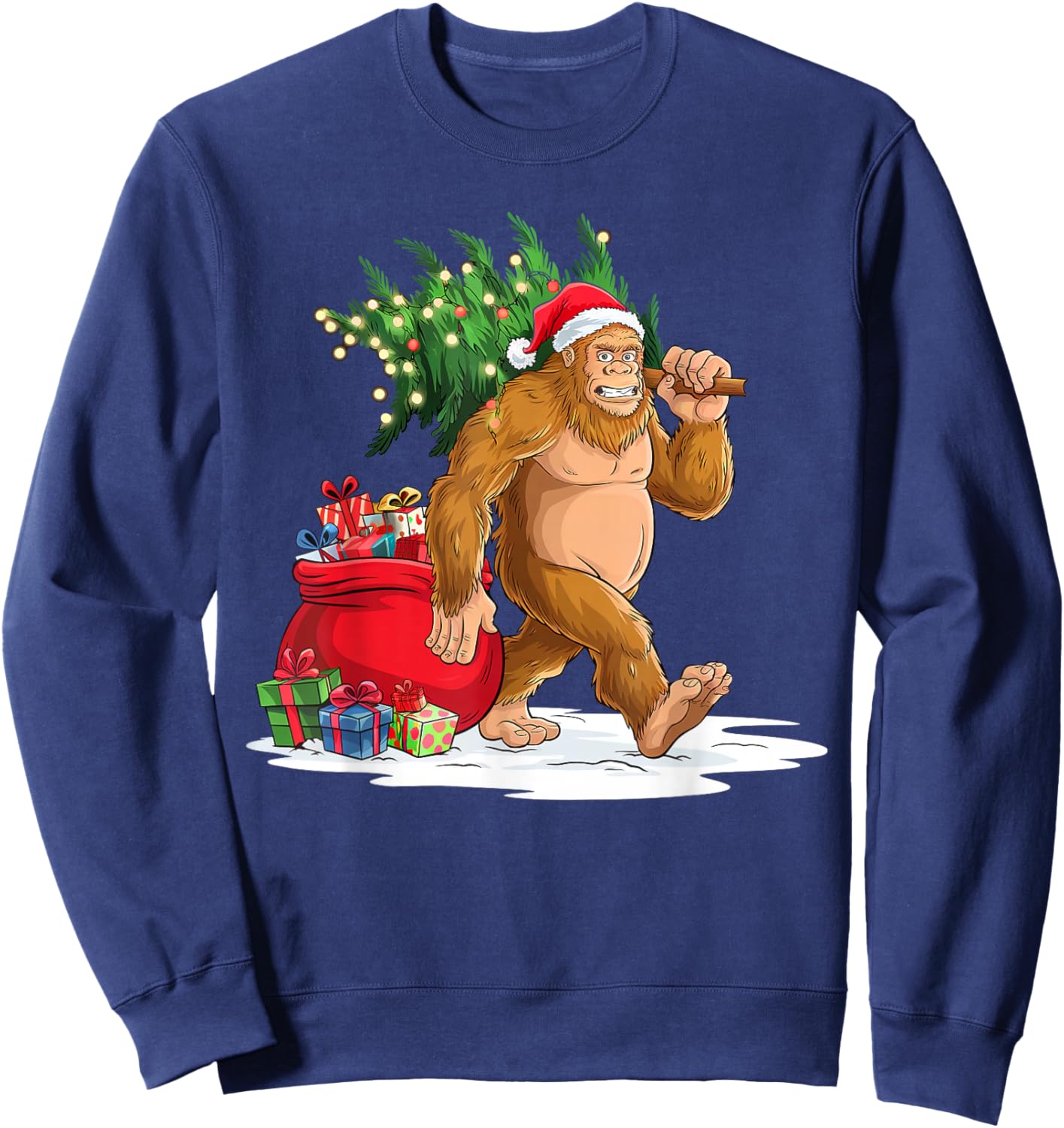 Bigfoot Christmas Tree Lights Xmas Boys Men Sasquatch Lovers Sweatshirt - Sweatshirt | Navy
