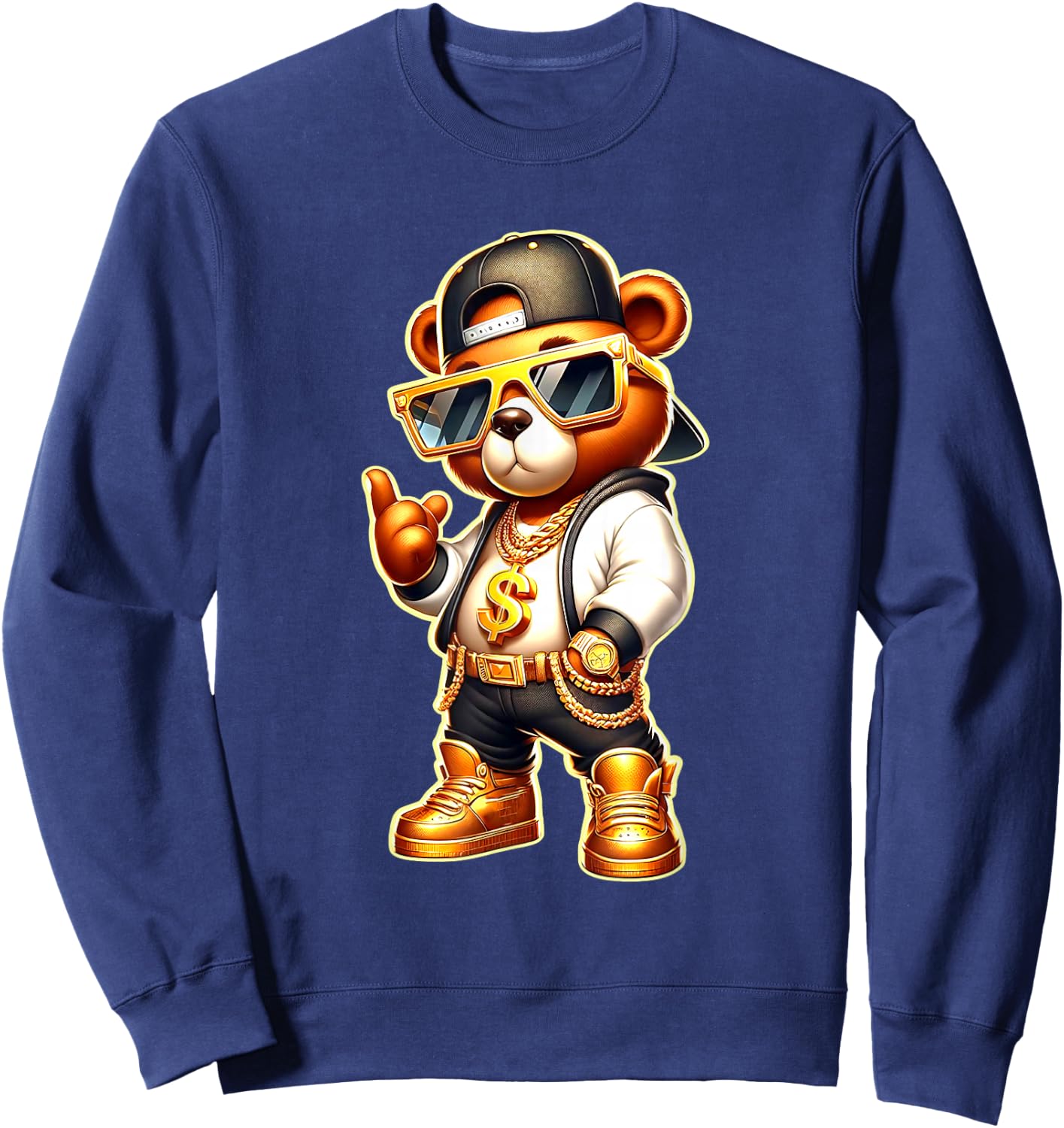 Golden Teddy Bear Gangsta Sweatshirt - Sweatshirt | Navy
