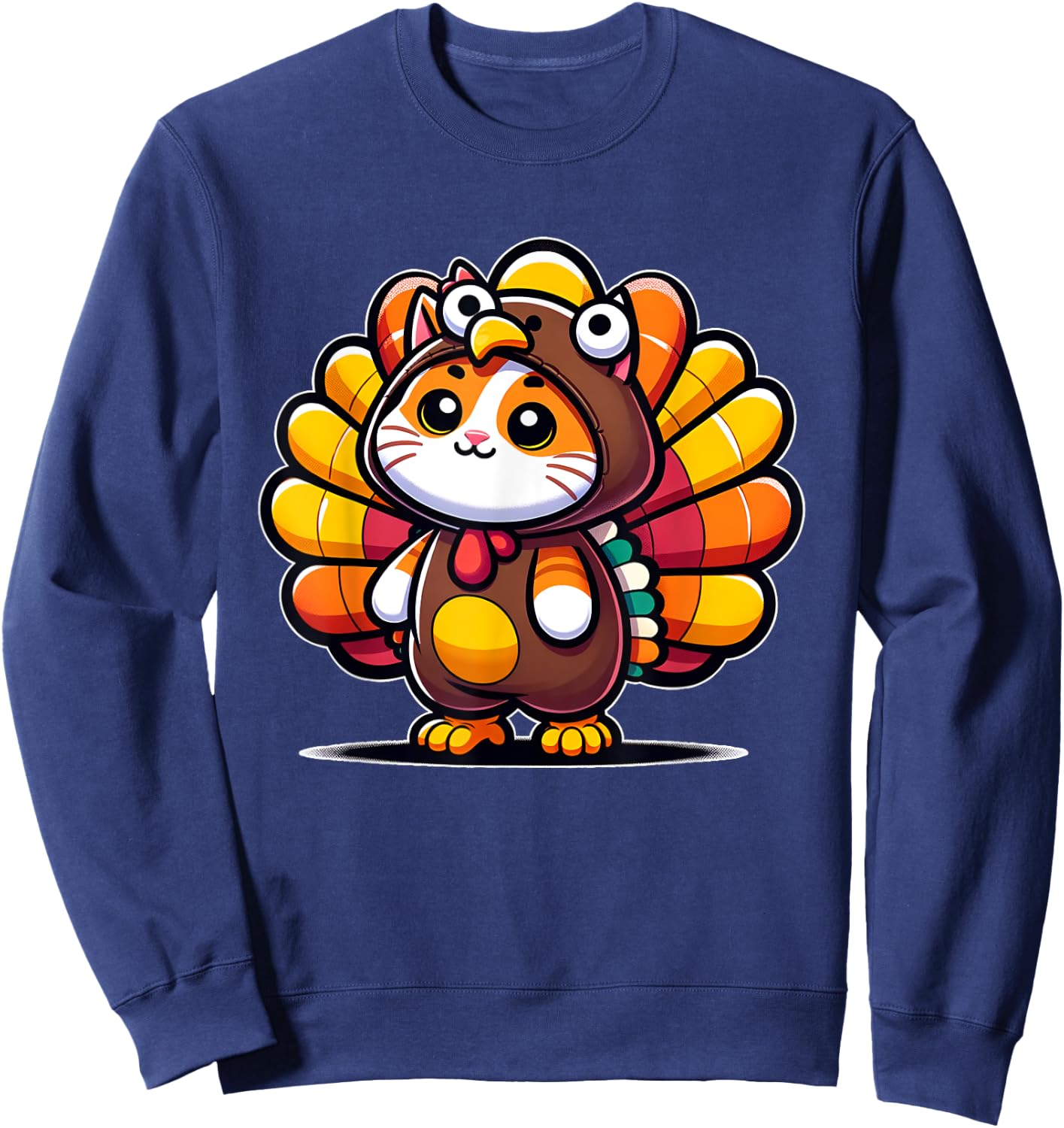 Pilgrim Cat in Turkey Disguise turkey costume Thanksgiving Sweatshirt - Sweatshirt | Navy