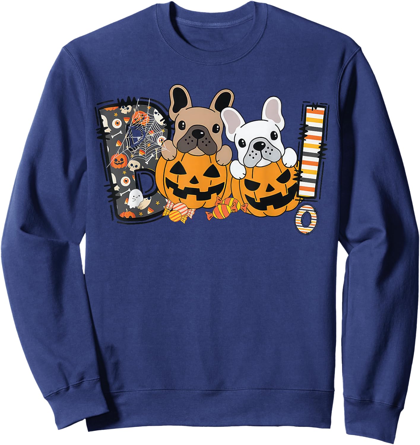 Boo French Bulldog Pumpkin Candy Dog Puppy Halloween Costume Sweatshirt - Sweatshirt | Navy