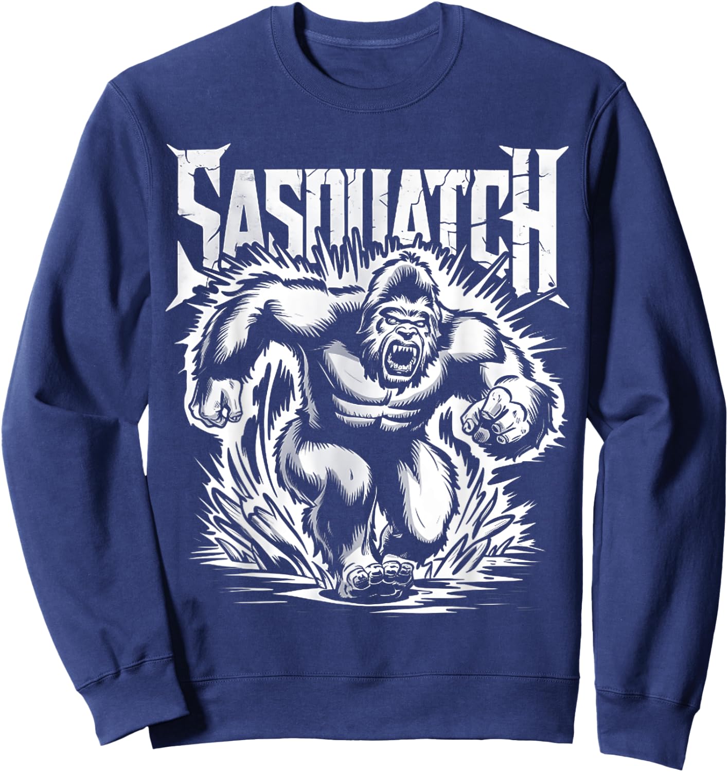 Retro Sasquatch Charging Hide & Seek Funny Bigfoot Believer Sweatshirt - Sweatshirt | Navy