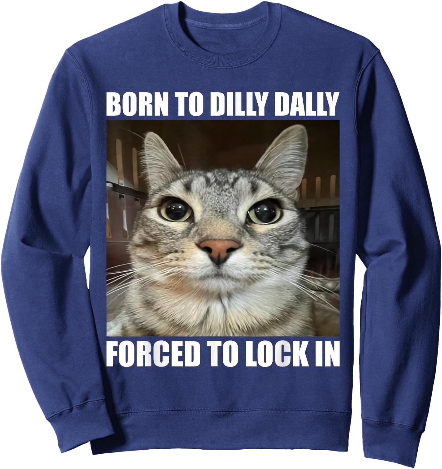 Born To Dilly Dallly Forced To Lock In Cat Lover Sweatshirt - Sweatshirt | Navy