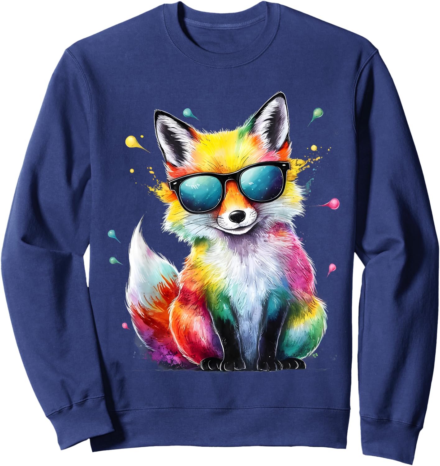 Fox Men Women Colorful Watercolor Fox Sweatshirt - Sweatshirt | Navy
