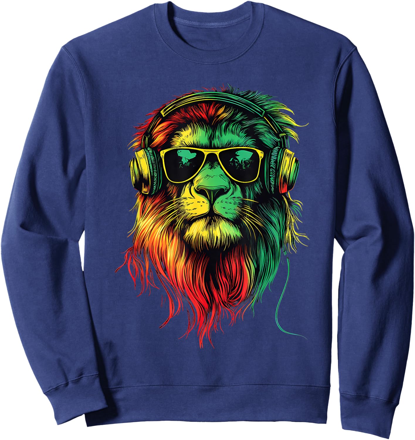 Rasta Reggae Music DJ Lion Of Judah Rastafarian Roots Sweatshirt - Sweatshirt | Navy