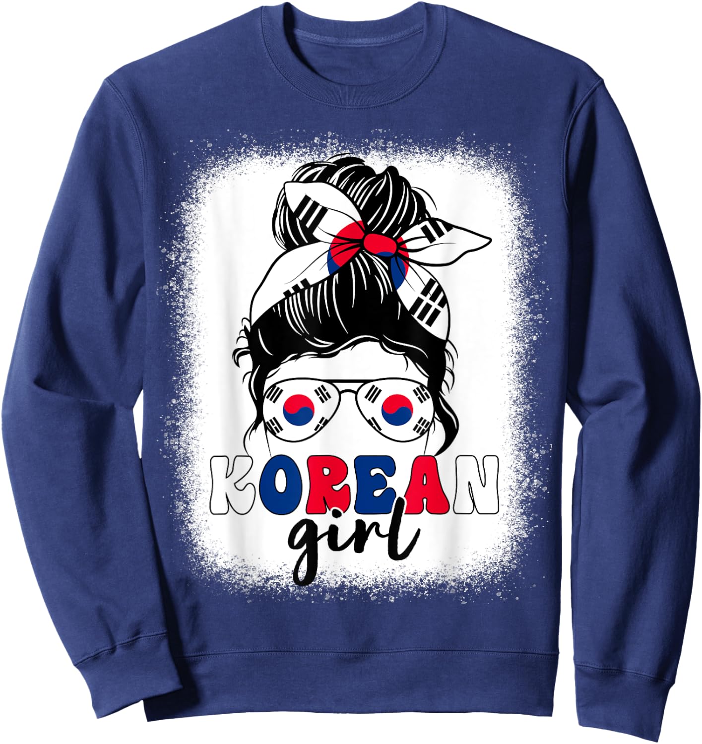 Korean Girl Messy Bun Korea Flag Patriotic Women Kids Sweatshirt - Sweatshirt | Navy