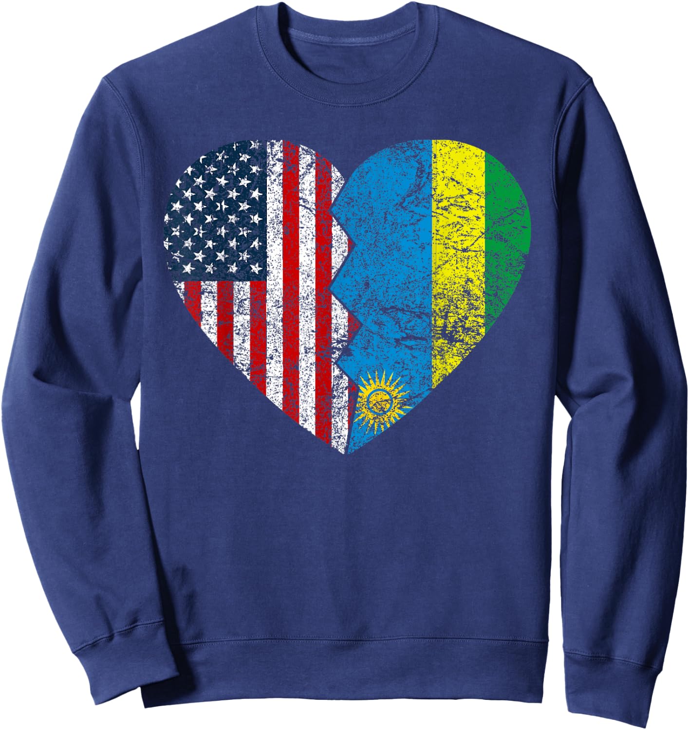 Rwandan American Flags Heart | United States Rwanda Roots Women Kids Men Sweatshirt - Sweatshirt | Navy