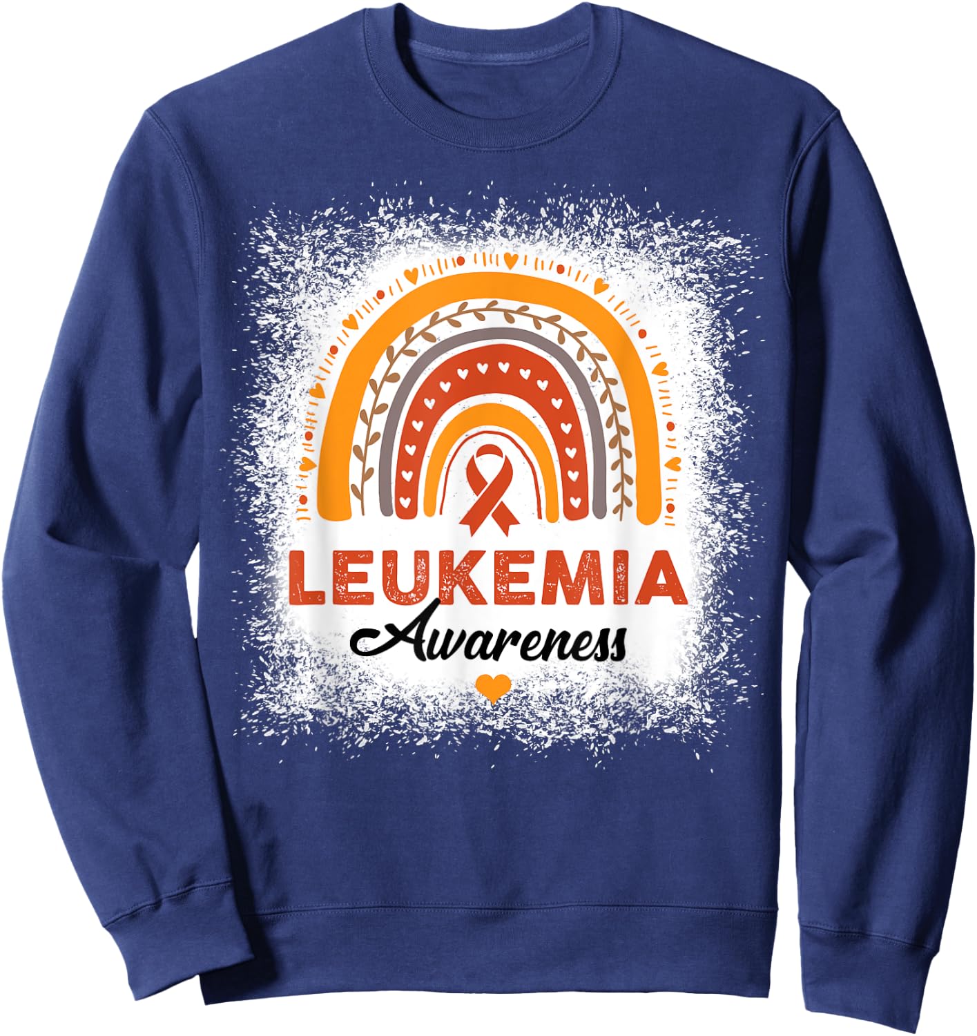 Bleached Leukemia Awareness Bleached Rainbow Orange Ribbon Sweatshirt - Sweatshirt | Navy