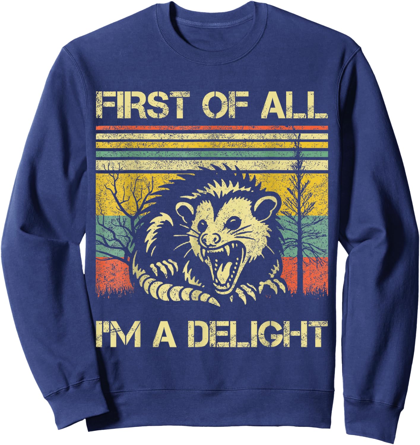 First Of All I'm A Delight Sarcastic Angry Opossum Possum Sweatshirt - Sweatshirt | Navy