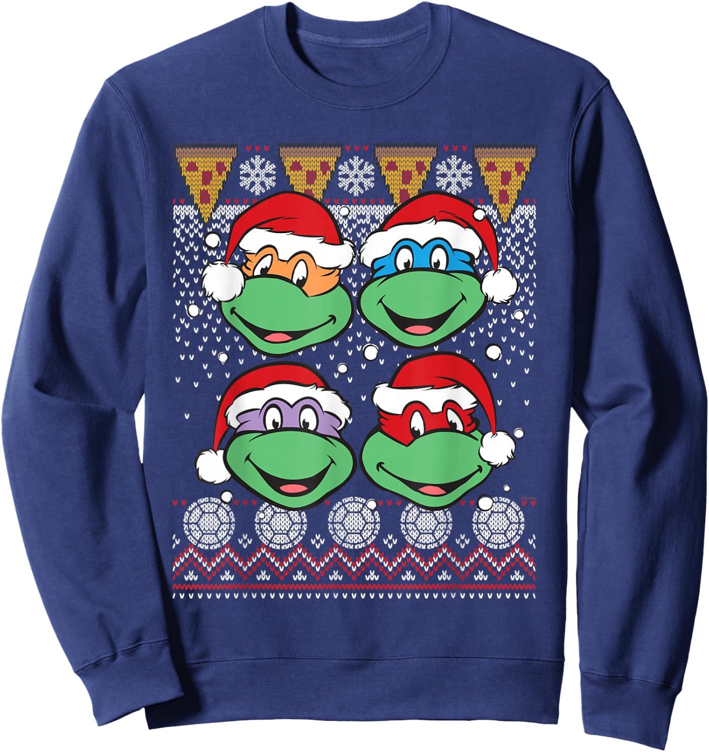 Teenage Mutant Ninja Turtles Ugly Christmas Heads Pizza Sweatshirt - Sweatshirt | Navy