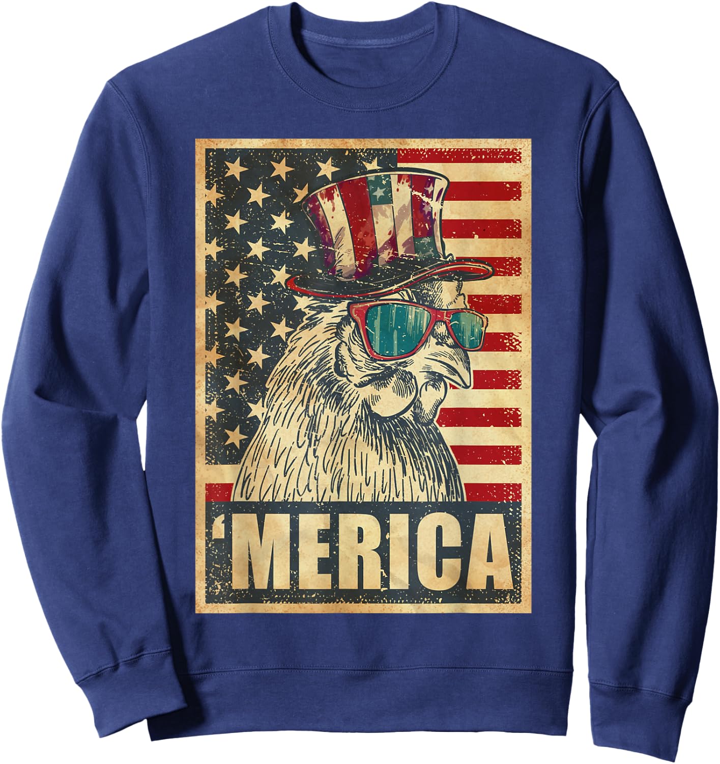 Chicken Merica Vintage American Flag 4th Of July Sweatshirt - Sweatshirt | Navy