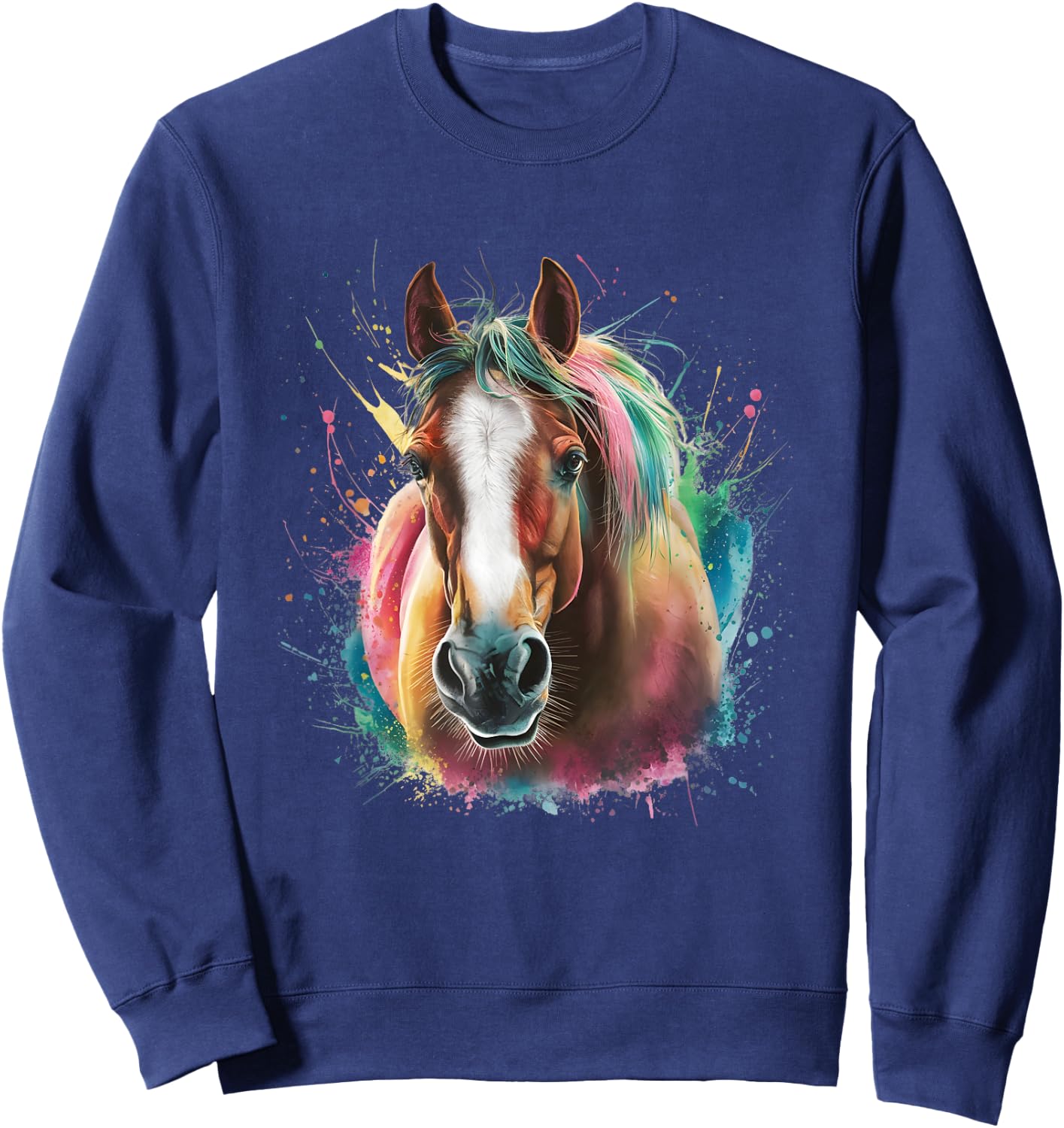 Horse Men Women Colourful Watercolour Horse Sweatshirt - Sweatshirt | Navy