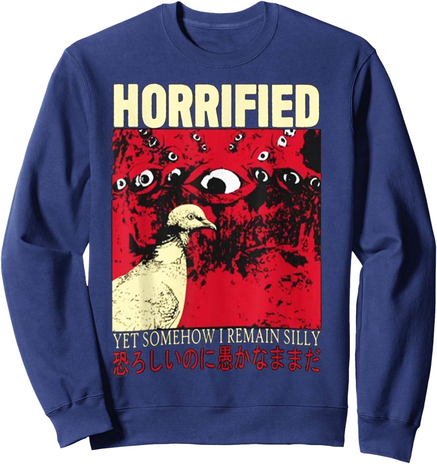 Horrified Pigeon japanese Sweatshirt - Sweatshirt | Navy