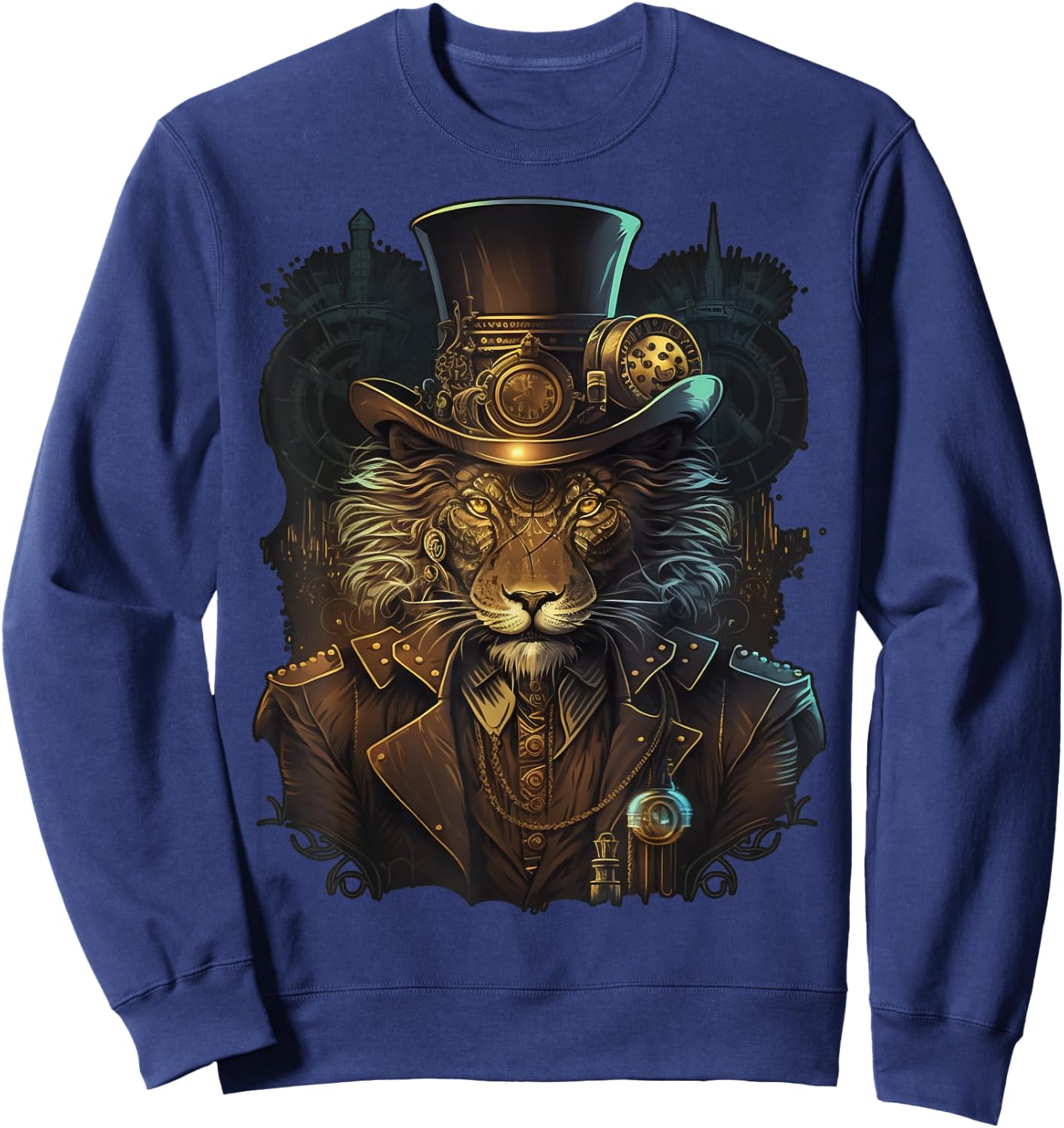Lion Lover Steampunk Lion Women's Casual - Black, Small, Short Sleeve, Regular Fit, -Kids Sweatshirt - Sweatshirt | Navy