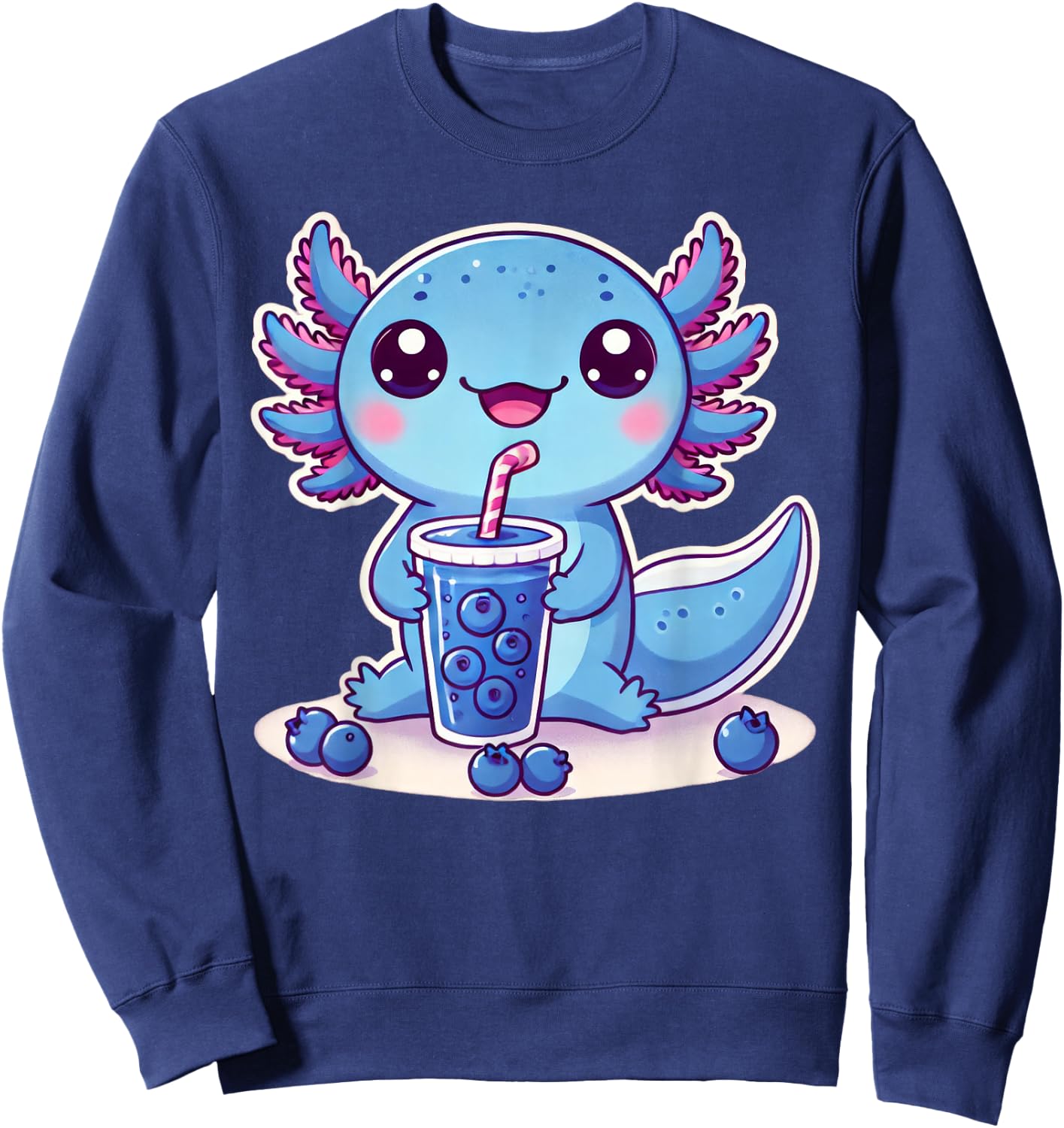 Kawaii Axolotl Blueberry Smoothie Sweatshirt - Sweatshirt | Navy