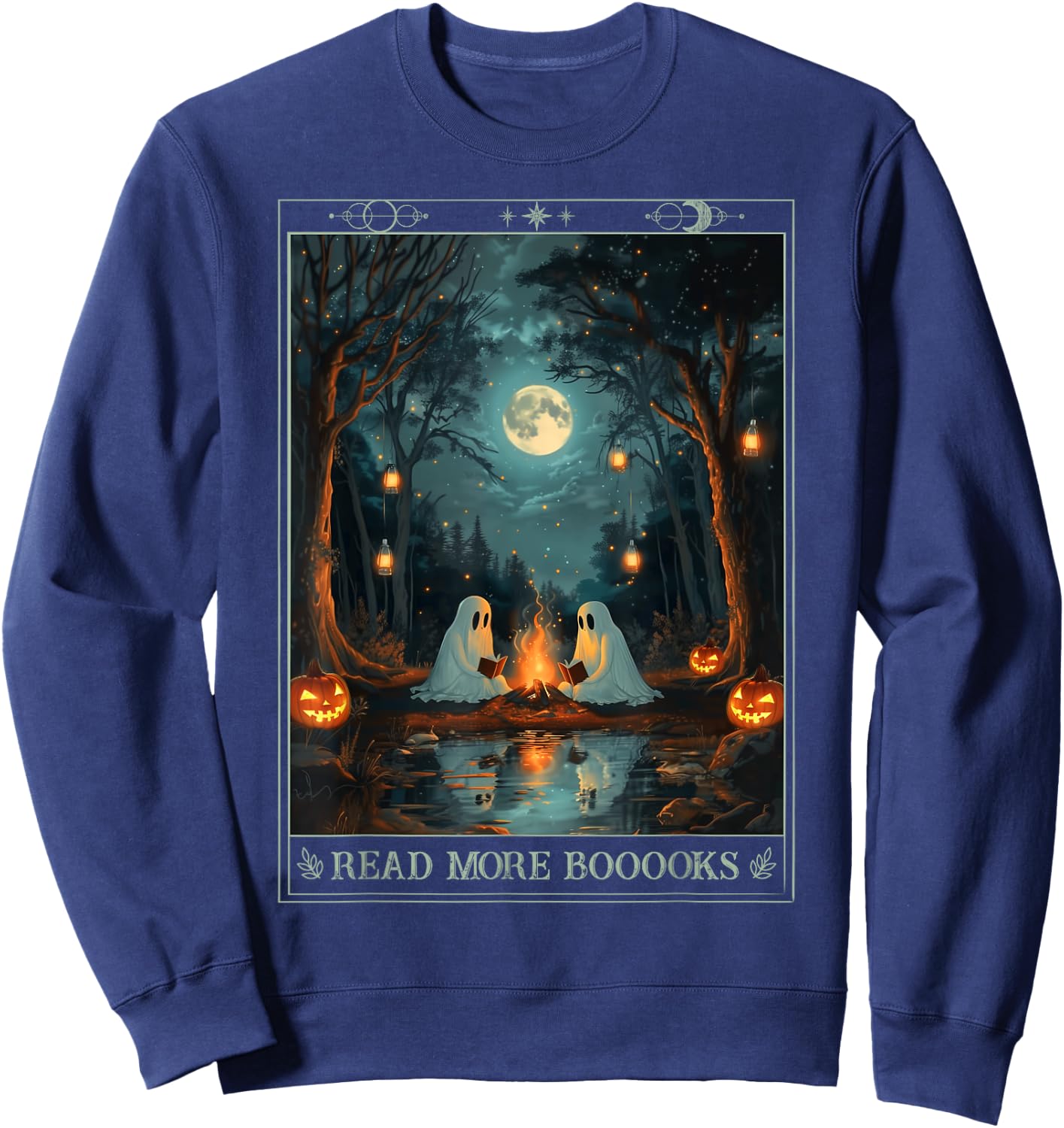 Read More Books Cute Spooky Ghost Reading Book Tarot Card Sweatshirt - Sweatshirt | Navy