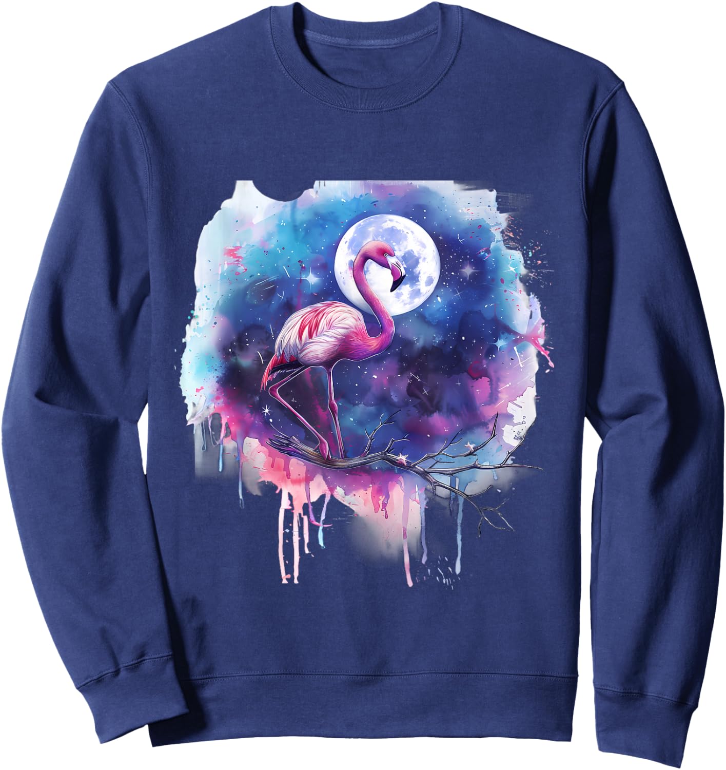 Pink Flamingo Bird Moon Wildlife Flamingo Lover Artwork Sweatshirt - Sweatshirt | Navy
