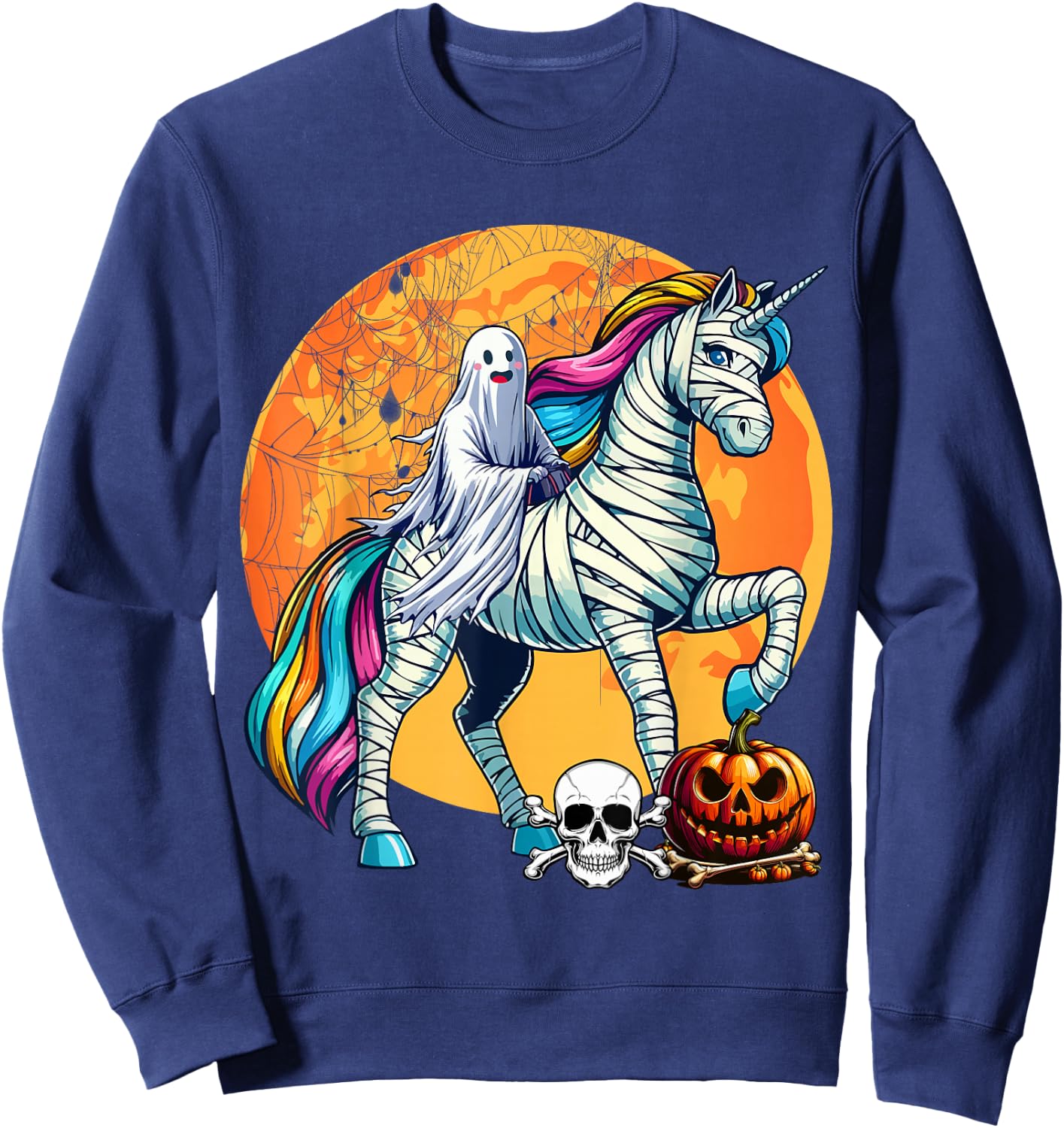 Boo Ghost Riding Unicorn Halloween Mummy Costume Kid Toddler Sweatshirt - Sweatshirt | Navy