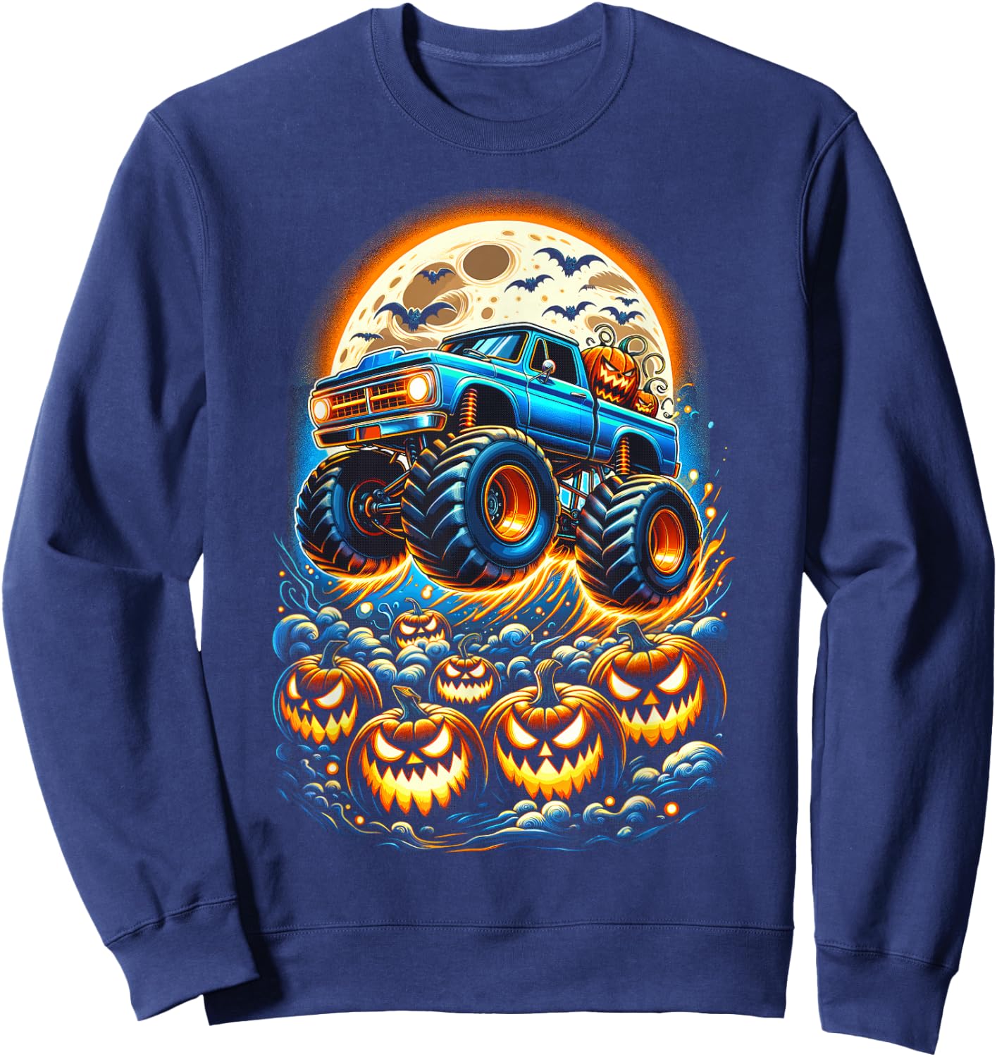 Halloween Monster Truck Jack O Lantern Boy Trick Treat Sweatshirt - Sweatshirt | Navy