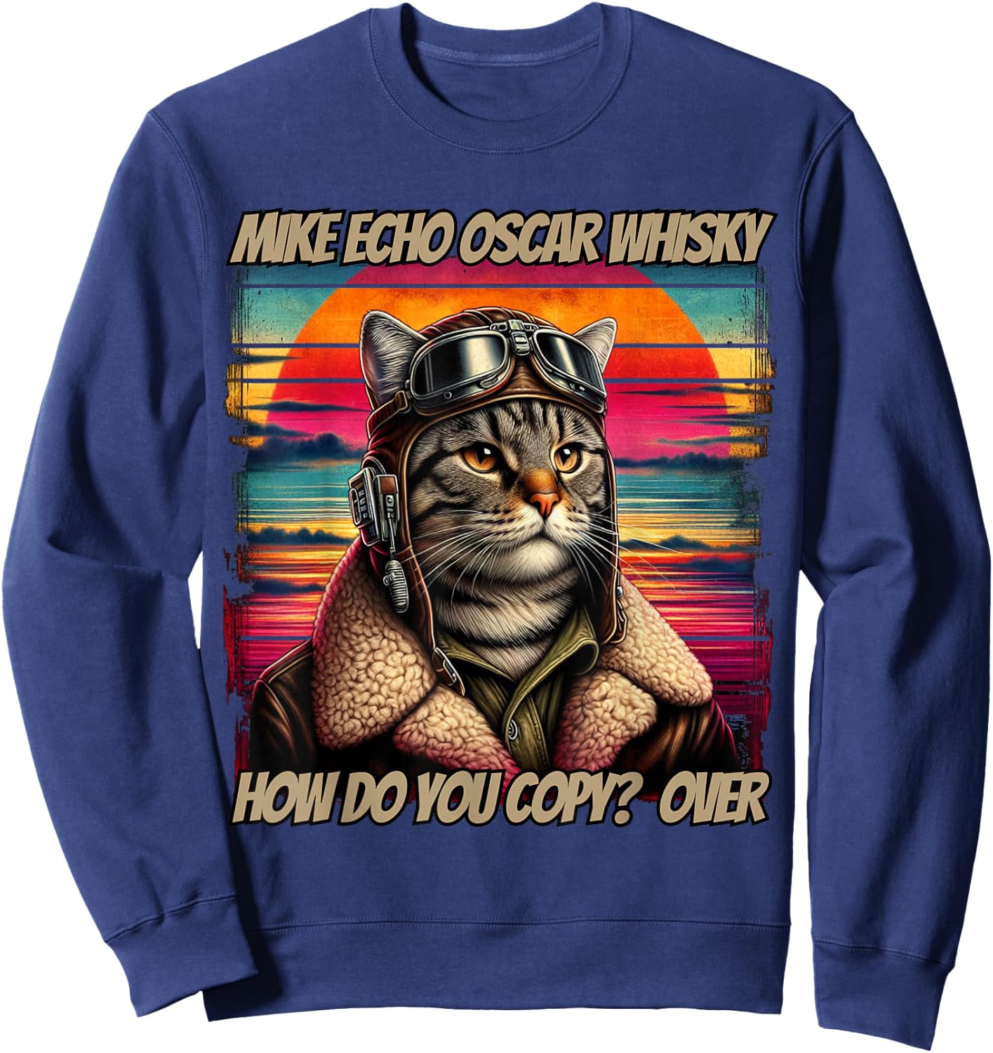 Retro Cat Pilot Mike Echo Oscar Whisky M.E.O.W Women Sweatshirt - Sweatshirt | Navy