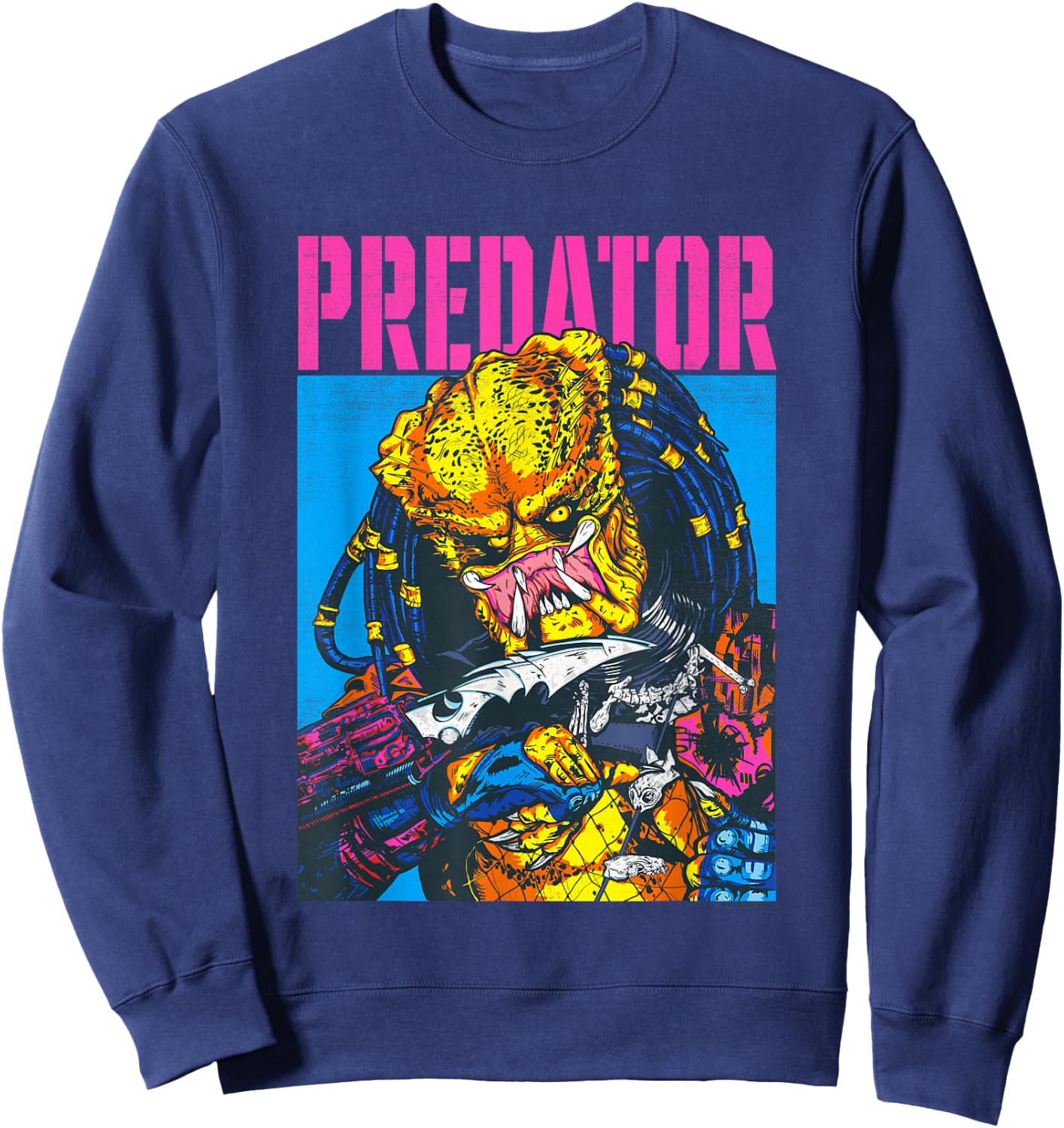 Aliens Iconic Epic Predator Retro Comic Big Chest Portrait Sweatshirt - Sweatshirt | Navy
