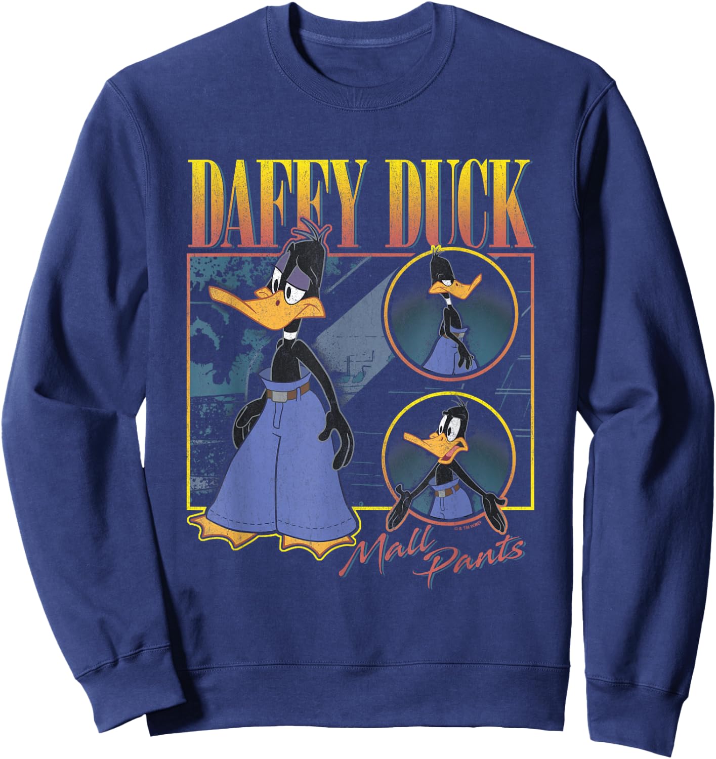 Looney Tunes Daffy Duck Mall Pants Showcase Vintage Panels Sweatshirt - Sweatshirt | Navy