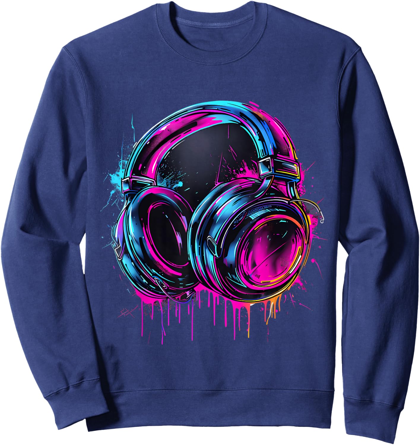 Headphones Music DJ Music Headphones Music Lover Splash EDM Sweatshirt - Sweatshirt | Navy