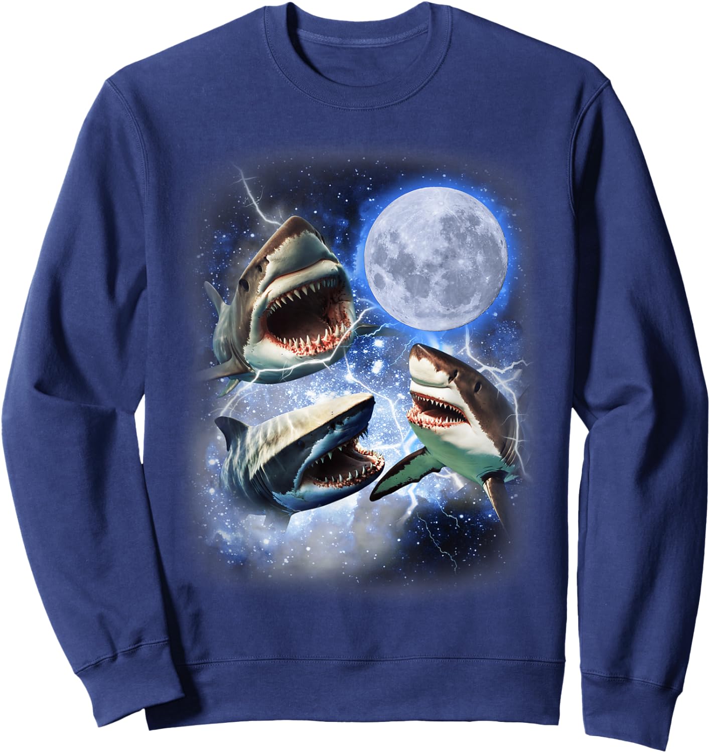 Three Shark Moon - 3 Great Whites Howling Wolfs Moon Parody Sweatshirt - Sweatshirt | Navy