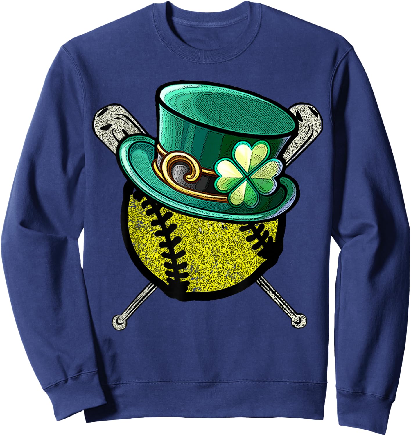 Softball Baseball Leprechaun Hat Shamrock St.Patrick's Day Sweatshirt - Sweatshirt | Navy