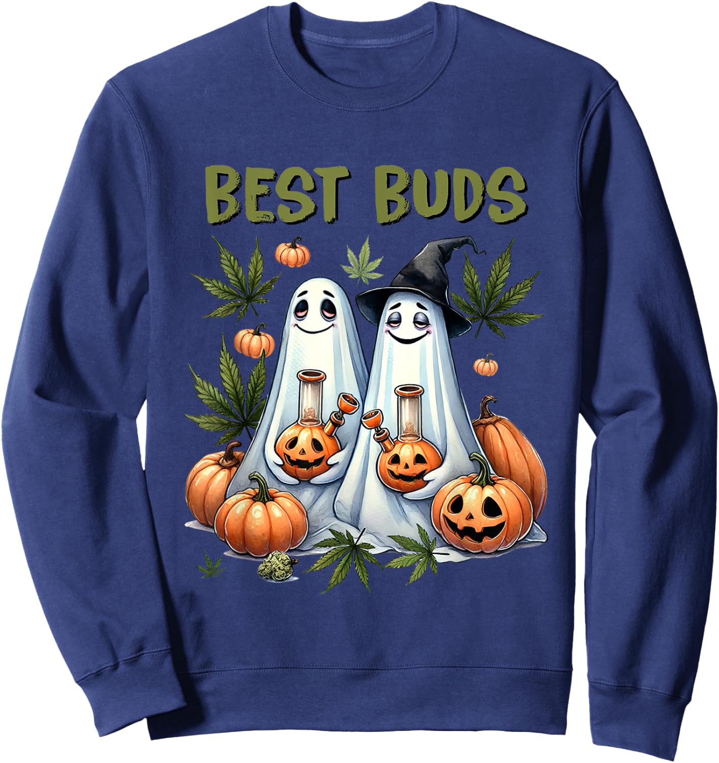 Marijuana Best Buds Ghost 420 Weed Cannabis Funny Halloween Sweatshirt - Sweatshirt | Navy