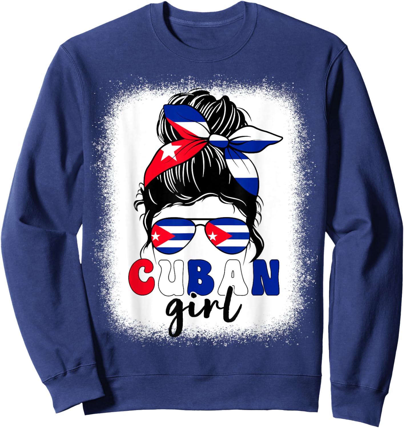 Cuban Girl Messy Bun Cuba Pride Patriotic Kids Sweatshirt - Sweatshirt | Navy