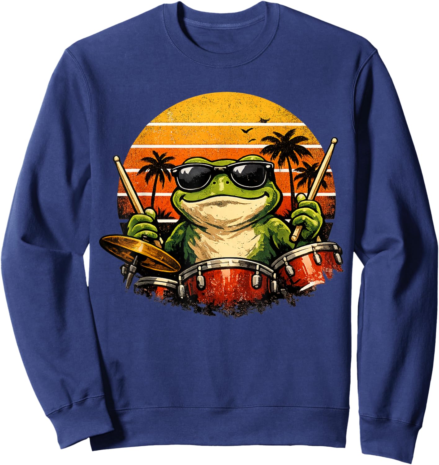 Retro Frog Rock Drummer Funny Drums Enthusiast Sweatshirt - Sweatshirt | Navy