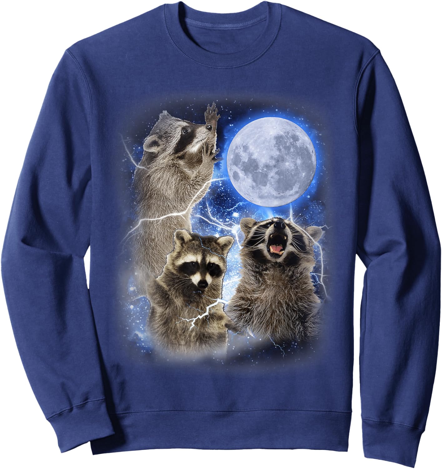 3 Raccoons Moon Raccoon Howling at Moon Funny Weird Cursed Sweatshirt - Sweatshirt | Navy