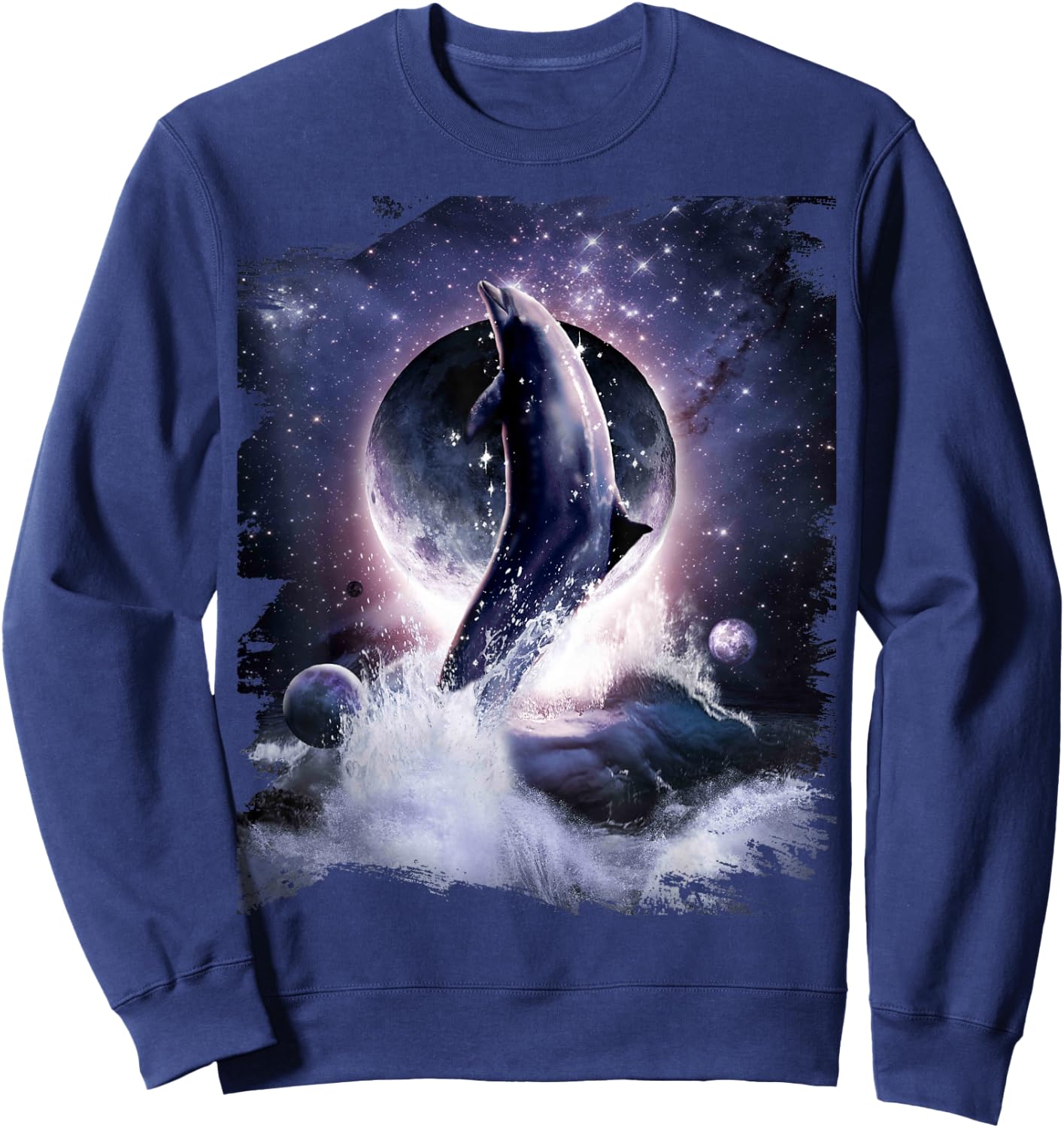 Moon Dolphin Space Galaxy Dolphins Sweatshirt - Sweatshirt | Navy