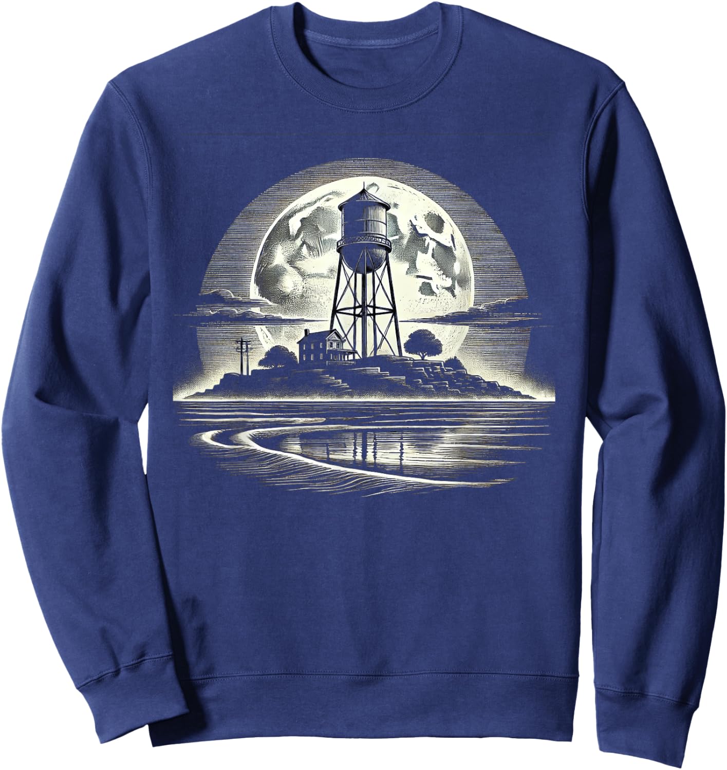 Rustic Water Tower Design - Moonlight Night Sweatshirt - Sweatshirt | Navy