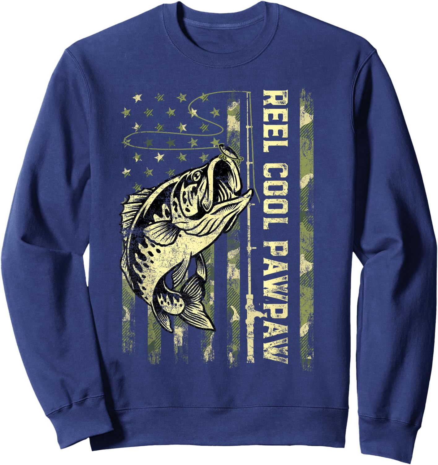 Reel Cool Pawpaw Fisherman Camouflage Father's Day Sweatshirt - Sweatshirt | Navy