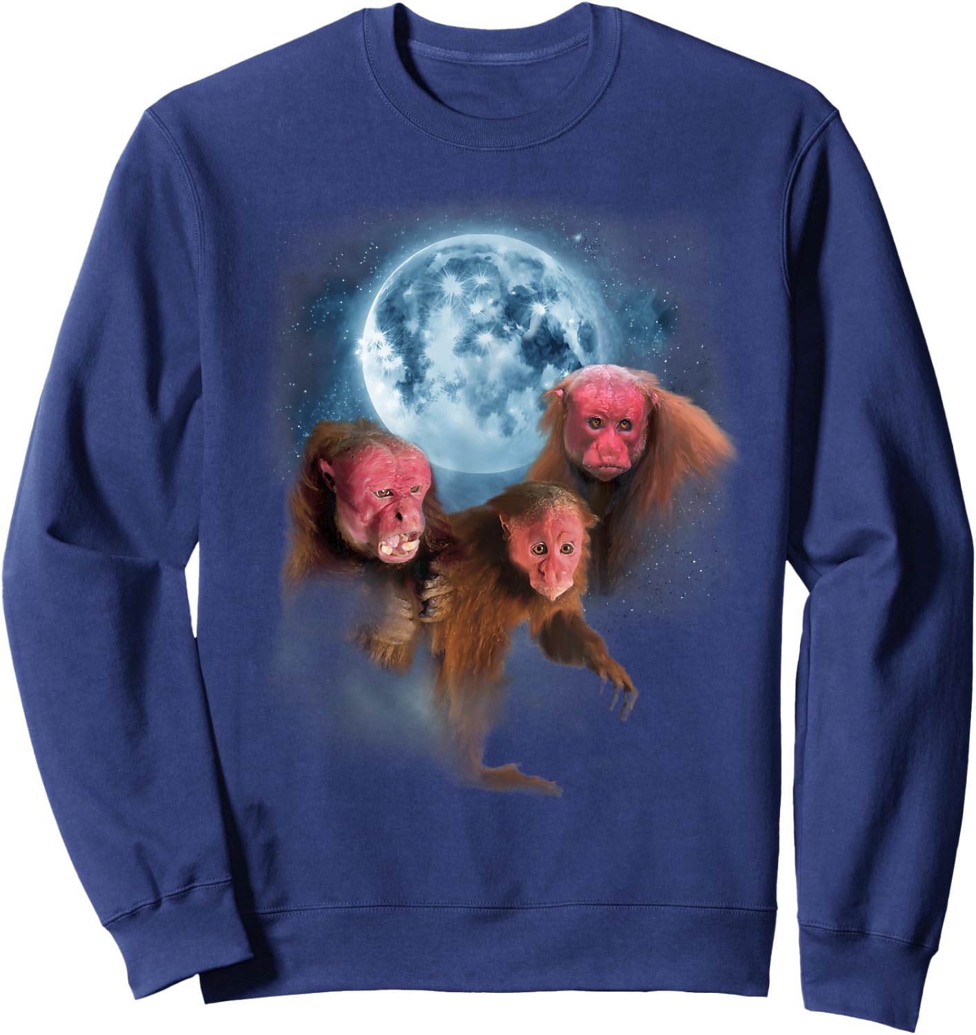Bald Uakari Shirt - Funny Monkey Howling at the Moon Sweatshirt - Sweatshirt | Navy