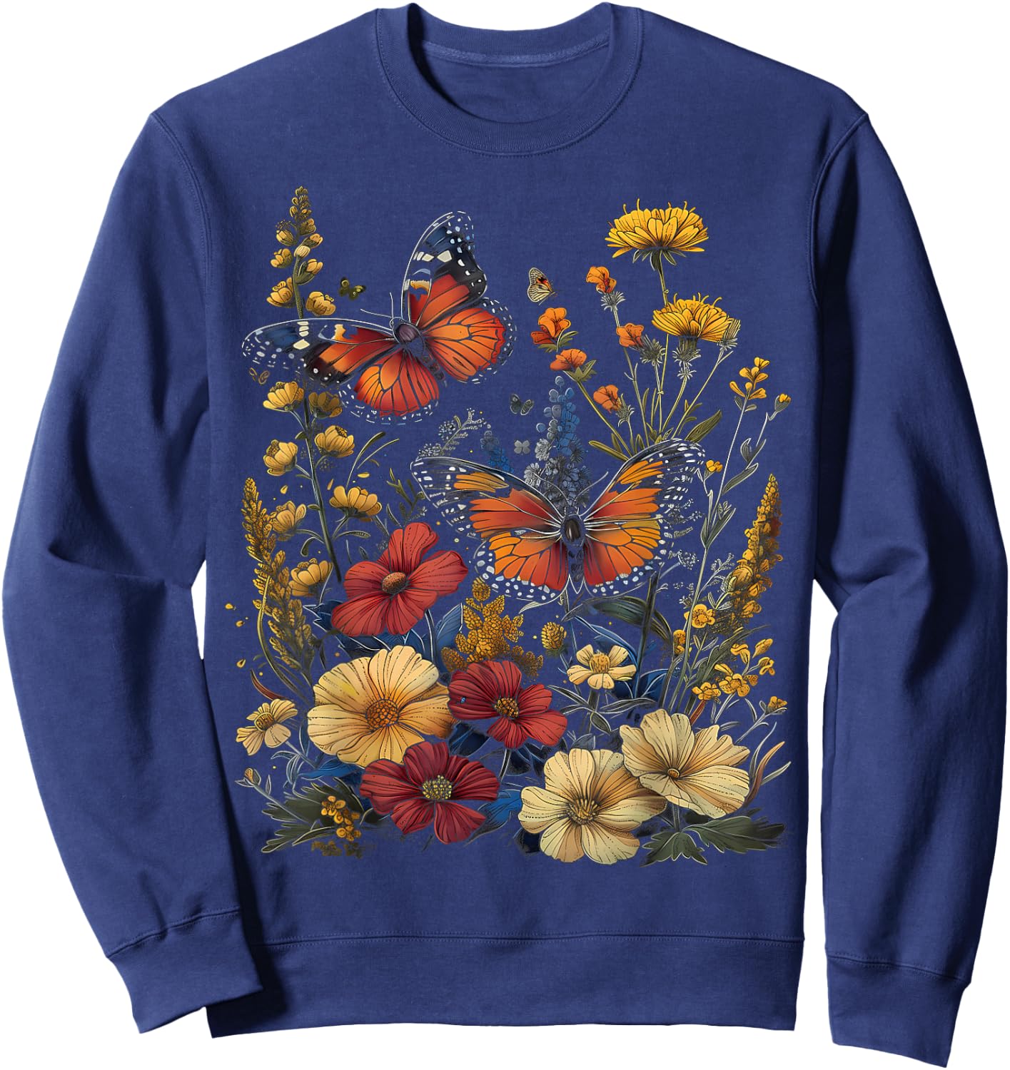 Pollinator Garden Design Wildlife Flowers Native Plants Sweatshirt - Sweatshirt | Navy