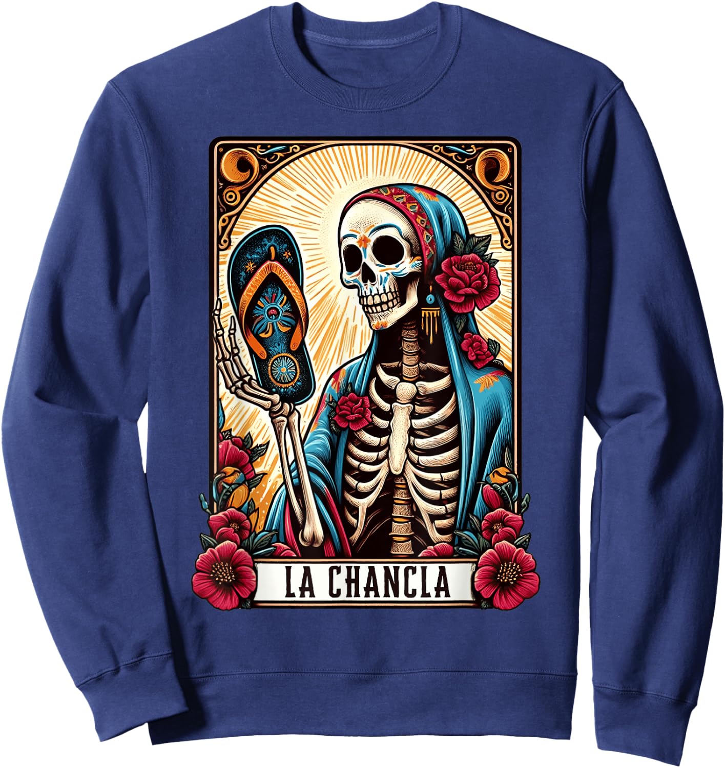 La Chancla Flip Flop Card Funny Mexican Mom Tarot Card Sweatshirt - Sweatshirt | Navy