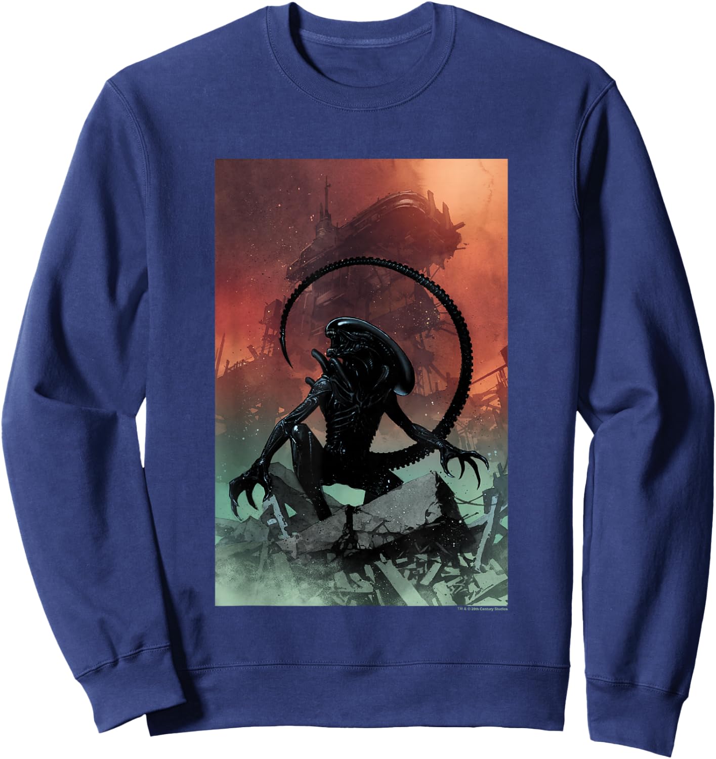 Aliens Iconic Xenomorph Around Destruction Big Chest Poster Sweatshirt - Sweatshirt | Navy