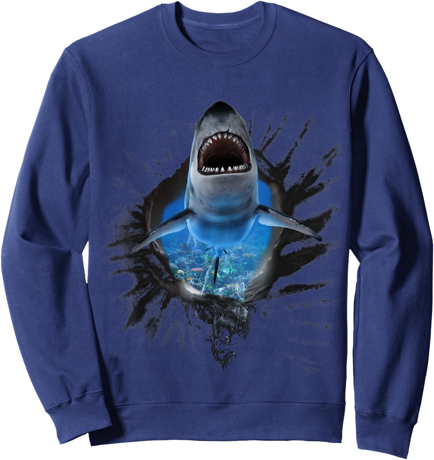 Shark Breaking Wall, Sharks Face Breakthrough Sweatshirt - Sweatshirt | Navy
